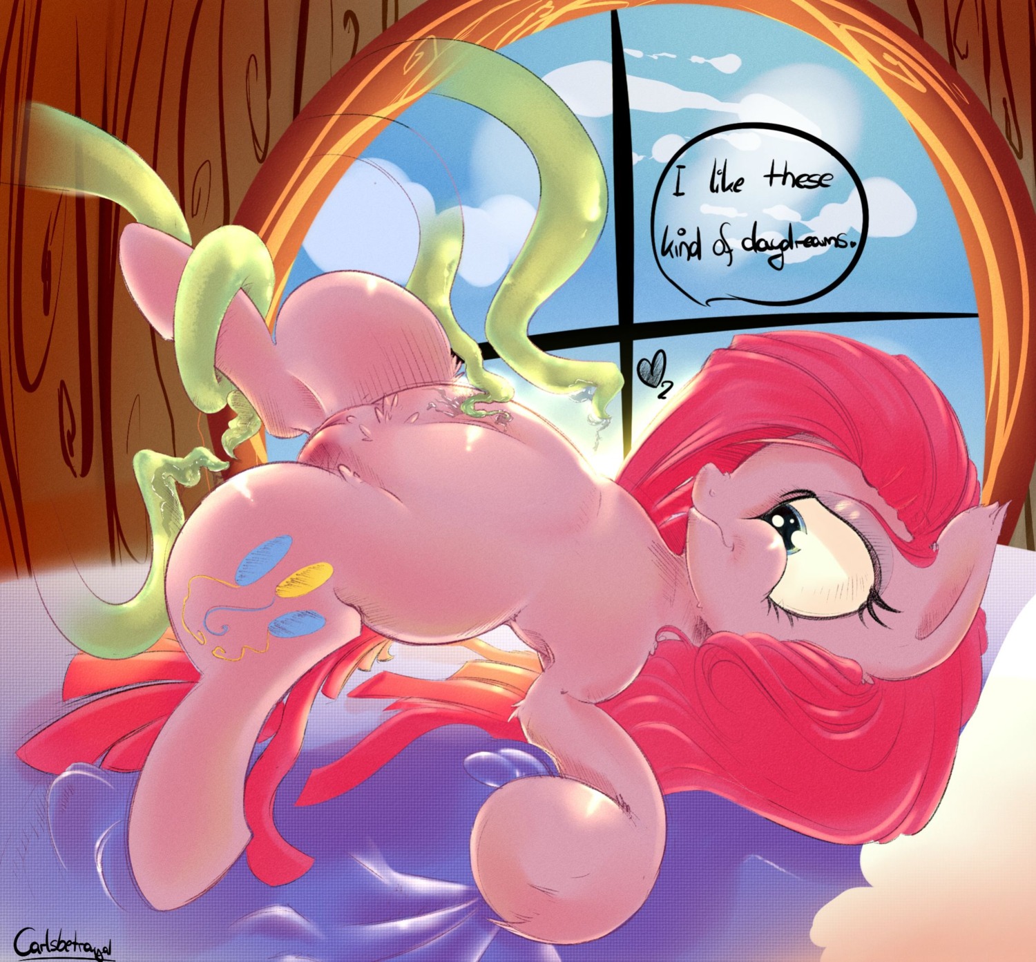 2013 blue_eyes carlsbetrayal consentacles cutie_mark e621 earth_pony english_text equid equine female feral friendship_is_magic fur hair hasbro hi_res horse mammal my_little_pony pink_body pink_fur pink_hair pinkamena_(mlp) pinkie_pie_(mlp) pony solo tentacles text