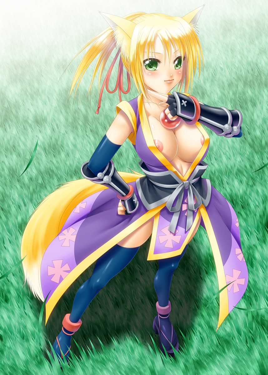 animal_ear artist_request breasts dog_days female highres japanese_clothes large_breasts nipples rule34 tail yukikaze_panettone