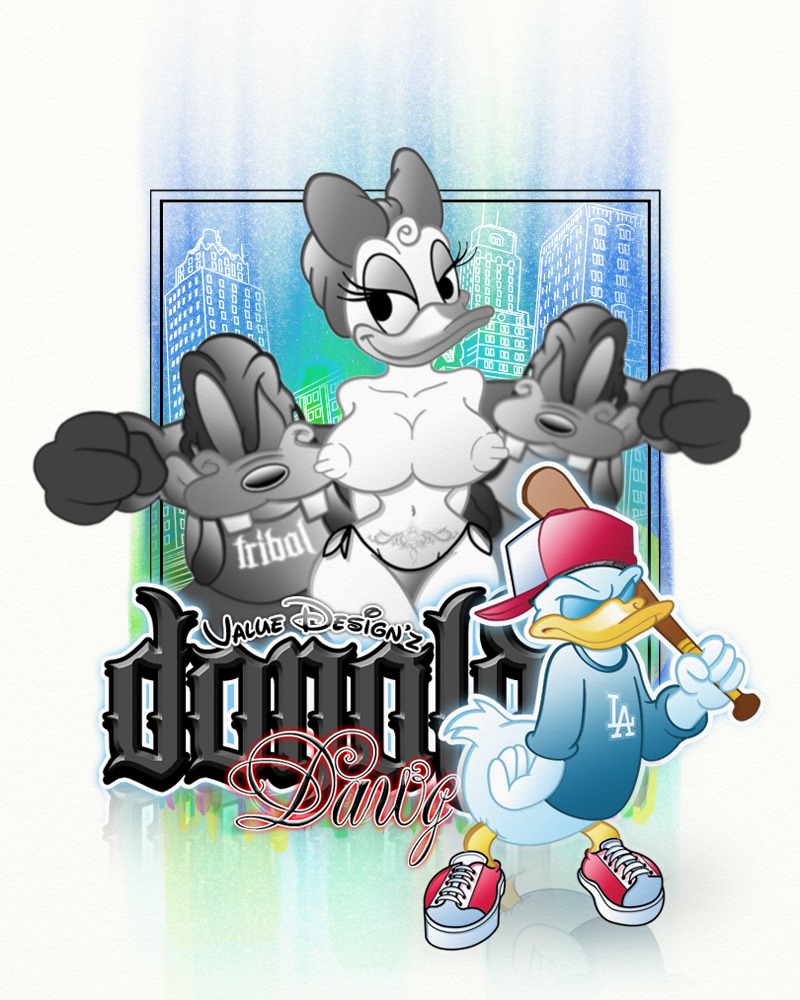 baseball_bat daisy_duck disney donald_duck female goofy goofy_(disney) holding_baseball_bat holding_bat mickey_mouse_&amp;_friends nipples panties_only poster rule34 soft_feathers topless valuedesignz