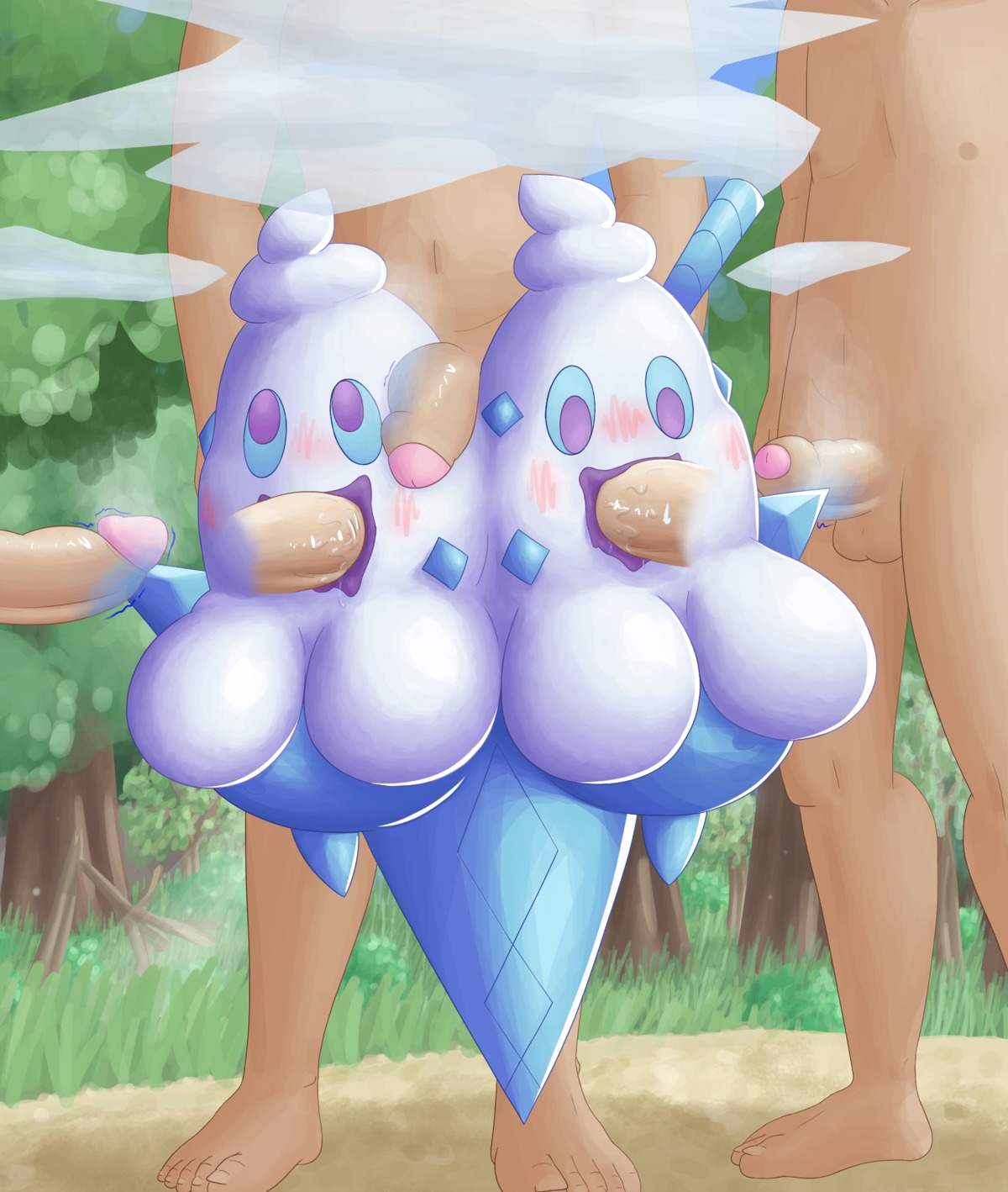 big_breasts blush bodily_fluids breasts cold dessert disembodied_penis dominant drooling e621 erection fellatio female fog food gangbang generation_5_pokemon genitals group group_sex half-erect handjob hi_res human ice_cream interspecies larger_dom larger_male male male/female mammal nintendo not_furry ole oral oral_penetration orgy outside penetration penile penis pokemon pokemon_(species) pokephilia saliva sex size_difference smaller_female snowjob vanilluxe
