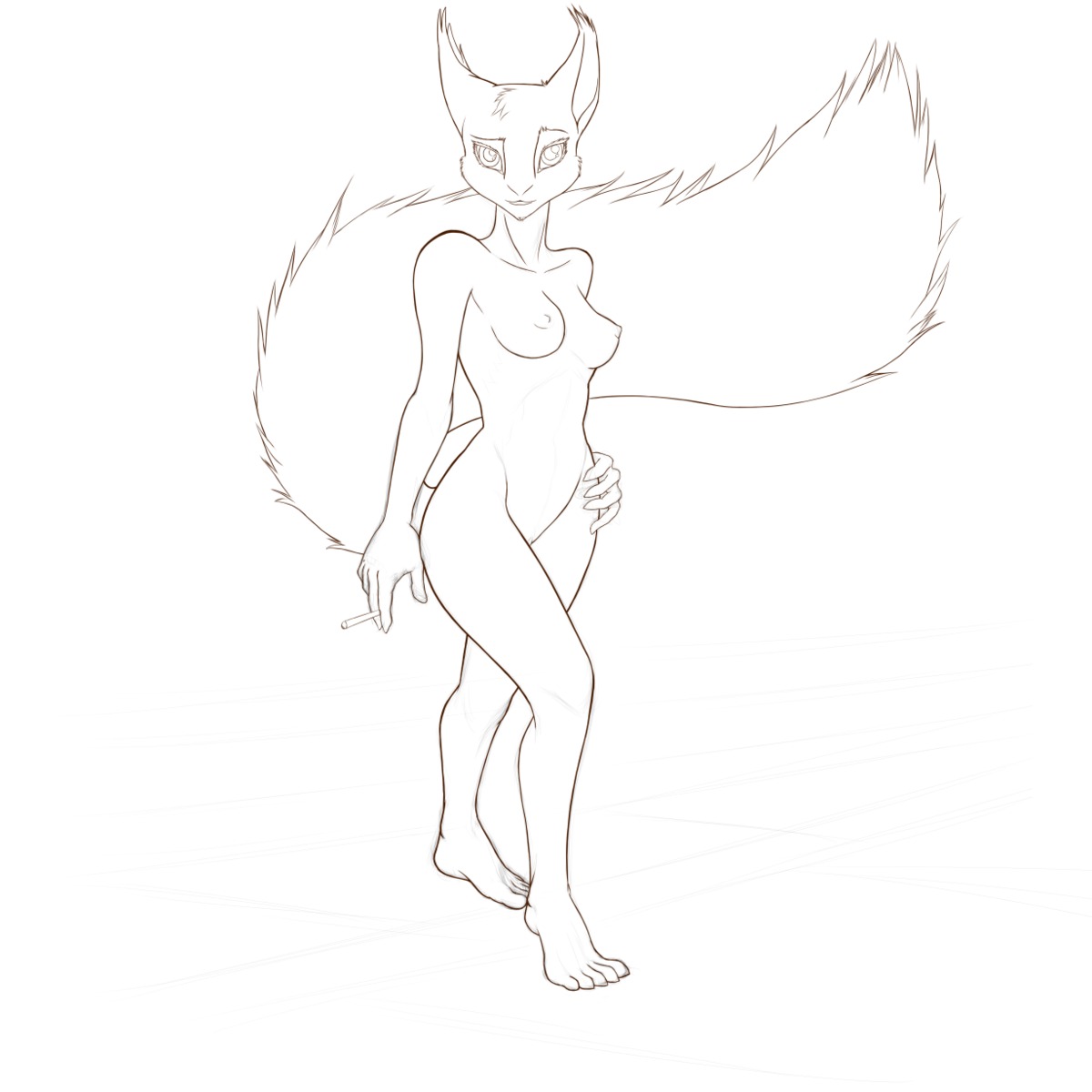 1:1 2010 5_fingers 5_toes anthro breasts cigarette digital_drawing_(artwork) digital_media_(artwork) e621 feet female fingers genitals hi_res kampfisken mammal nadia_(kampfisken) nipples rodent sciurid simple_background solo tail toes tree_squirrel vulva white_background