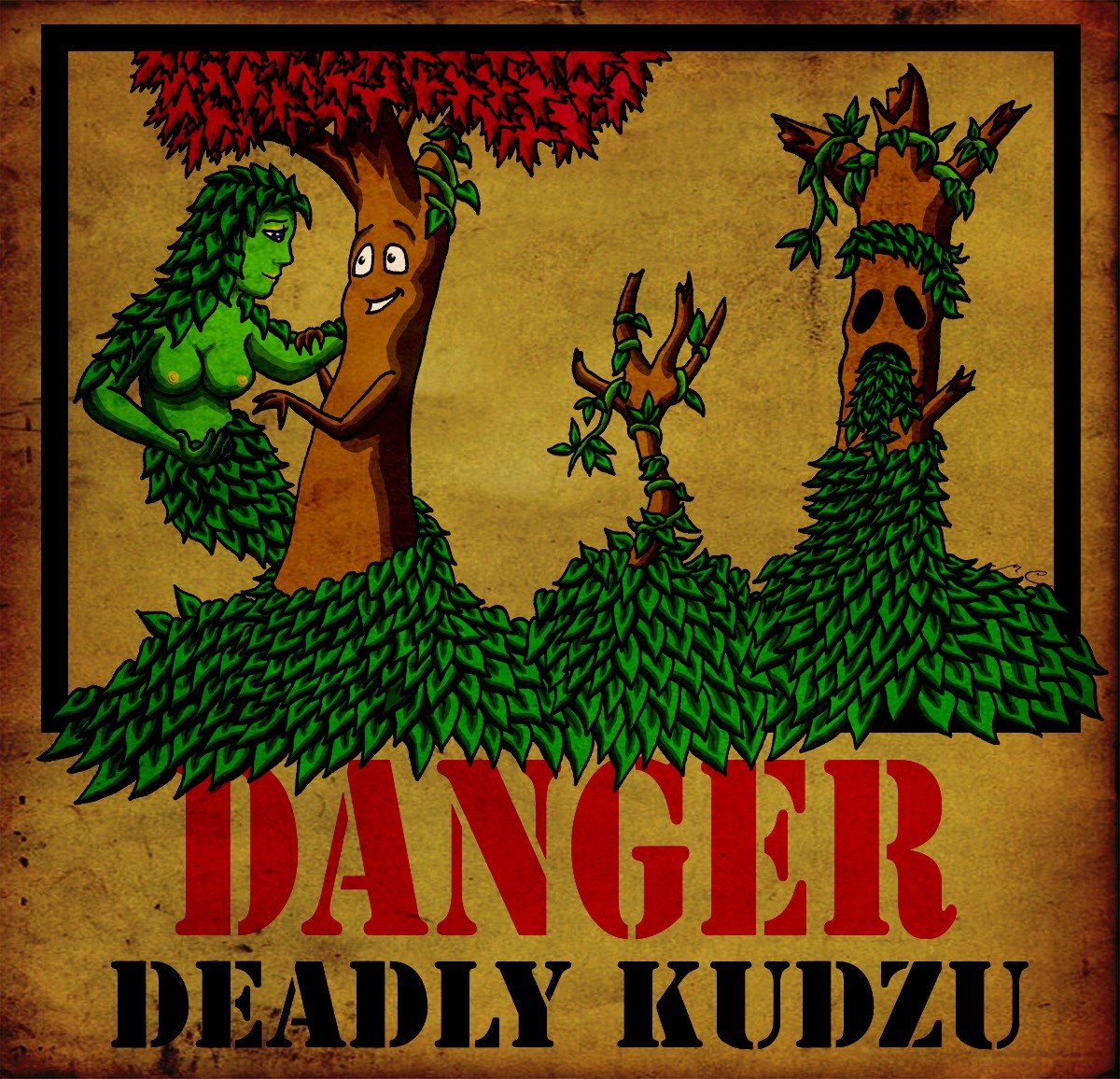 1girls 2others ambiguous_gender anthro artist_request breasts corpse death female kudzu leaves nipples rule34 seduction text tree trees vine