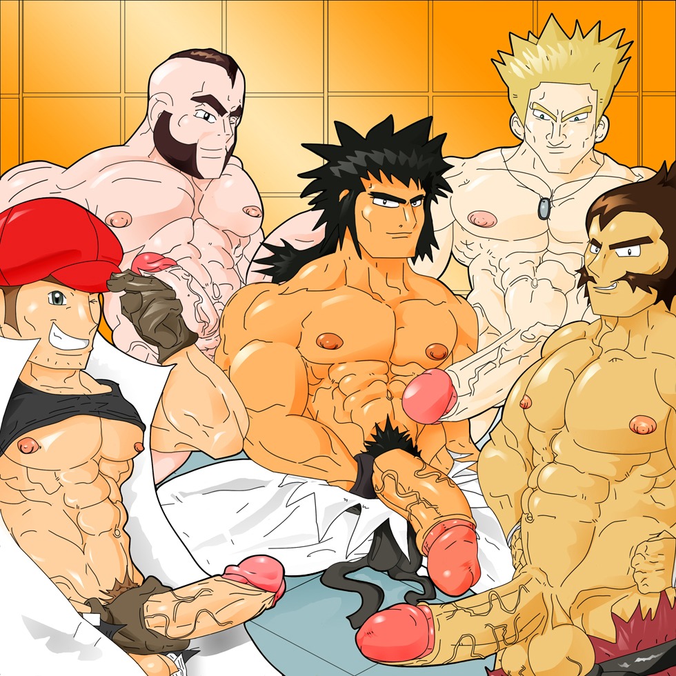5boys abs balls bara black_hair blonde_hair brown_hair bruno_(pokemon) cap chuck_(pokemon) cmnm crasher_wake dark_brown_hair dog_tags erect_nipples erection exposed_nipples facial_hair gloves holding_penis human k3rry looking_at_viewer lt_surge male male_only multiple_boys multiple_males multiple_penises muscles muscular mustache necklace nintendo nipples noland_(pokemon) one_eye_closed open_clothes pecs penis penis_size_difference pokemon pubic_hair rule34 shirt_up sideburns spread_legs tagme testicles tipping_hat topless torn_pants veiny_balls veiny_penis veiny_testicles yaoi