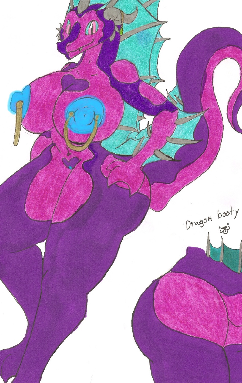 2013 anthro big_breasts big_butt bioluminescence blue_nipples breasts butt claws dragon e621 english_text female fin genitals glowing glowing_eyes glowing_genitalia glowing_nipples glowing_vulva hi_res horn huge_breasts huge_butt lavender_(regreenfluffball) looking_at_viewer mythological_creature mythological_scalie mythology navel nipple_piercing nipples non-mammal_breasts non-mammal_nipples nude piercing presenting presenting_hindquarters redgreenfluffball scalie simple_background smile solo spikes tail teeth text vulva white_background wide_hips