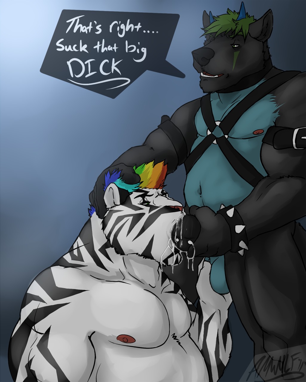 4:5 amwulf anthro ball_fondling balls bodily_fluids canid canine canis cum cum_in_mouth cum_inside dialogue dragon dripping duo e621 english_text erection felid fellatio fondling fur genital_fluids genitals hand_on_head harness hi_res horn hybrid male male/male male_penetrated male_penetrating male_penetrating_male mammal mythological_creature mythological_scalie mythology nude oral oral_penetration pantherine penetration penile penis scalie sex slightly_chubby text tiger wolf ziggy_darkglow