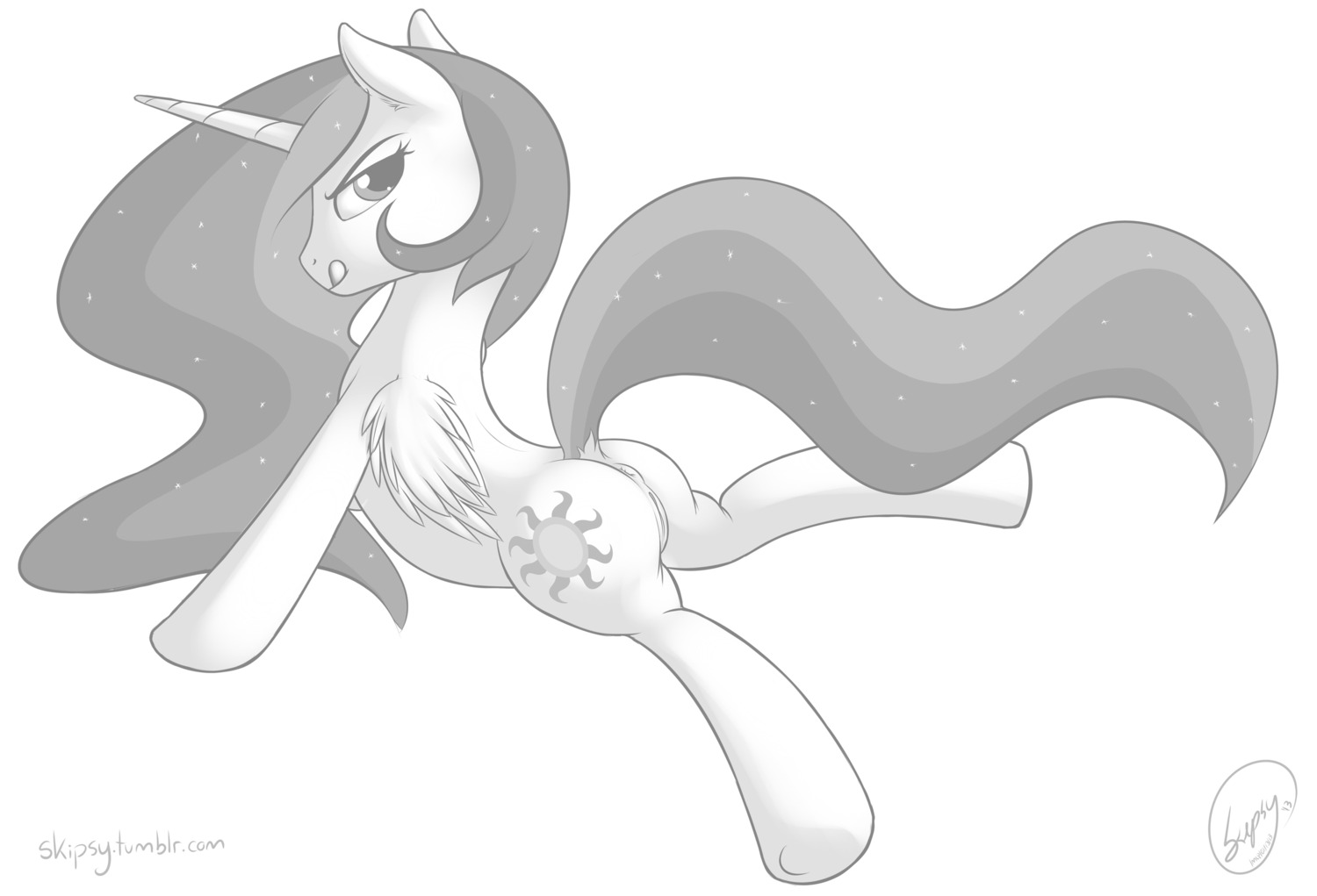 anus digital_drawing_(artwork) digital_media_(artwork) e621 equid equine feathered_wings feathers female feral friendship_is_magic genitals hasbro hi_res horn licking licking_lips licking_own_lips looking_at_viewer mammal monochrome my_little_pony mythological_creature mythological_equine mythology nude princess_celestia_(mlp) self_lick simple_background skipsy solo tail tongue tongue_out vulva white_background winged_unicorn wings