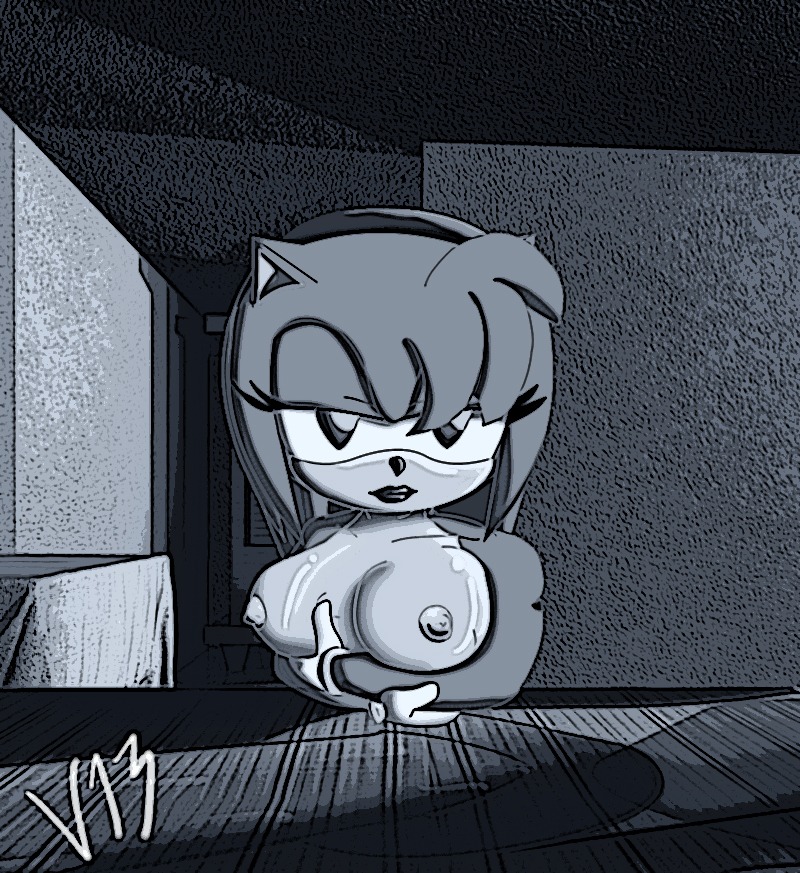 amy_rose anthro breasts female female_only fur furry furry_only hedgehog large_breasts lipstick makeup monochrome rule34 short_hair solo sonic_(series) standing uncensored v13