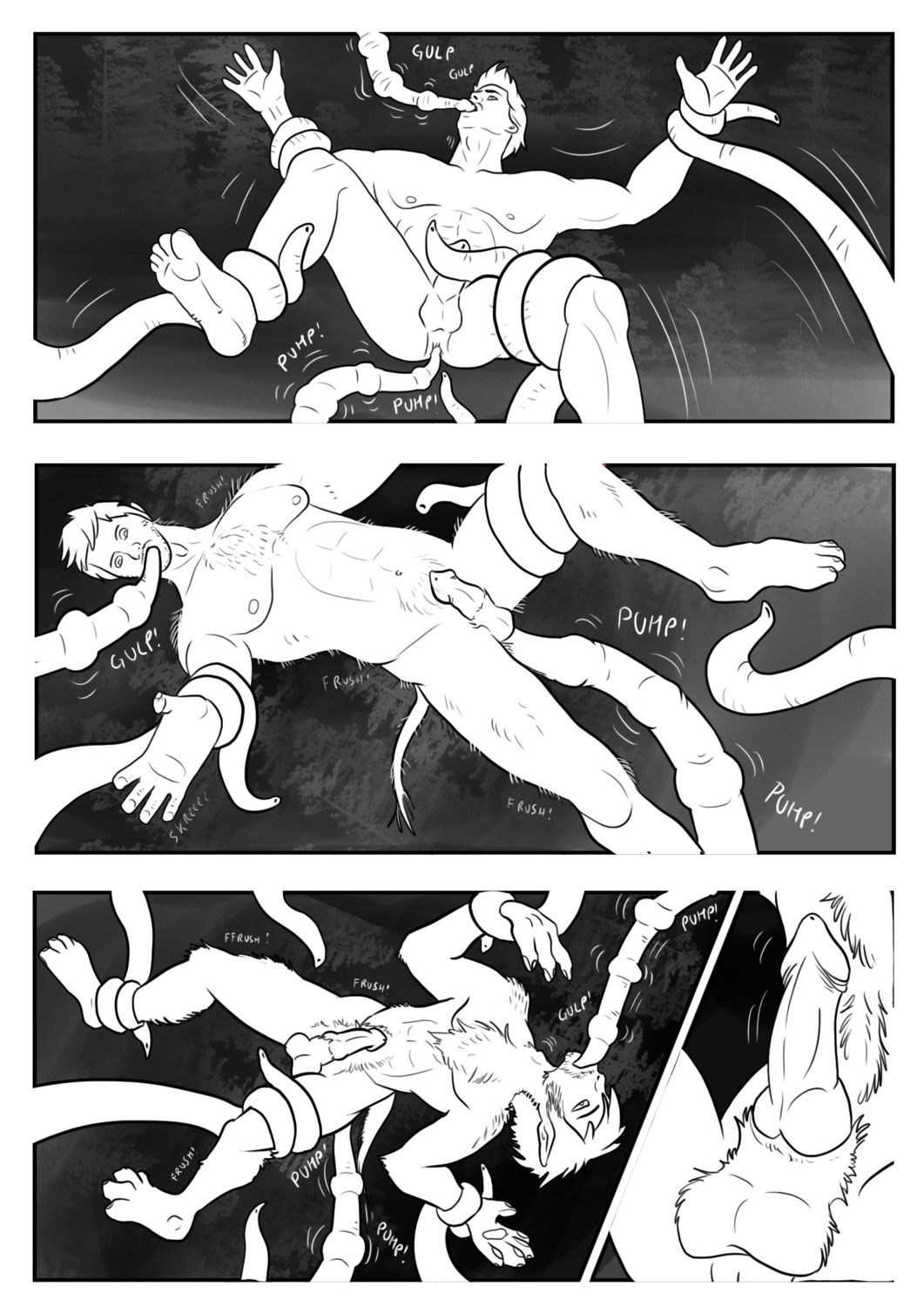 altair anal anal_penetration anthro artic1010 balls body_hair canid canine canis chasing chest_hair comic e621 erection facial_hair forced forced_transformation forest full_moon fur genital_transformation genitals greyscale growth hi_res human humanoid_pointy_ears inflation knot looking_at_hand male mammal monochrome moon muscular muscular_anthro muscular_human muscular_male nipples nude oral oral_penetration outside pawpads penetration penis plant pointy_ears rape sex snout snout_growth solo tentacle_rape tentacle_sex tentacles transformation transformation_through_sex tree wolf worried