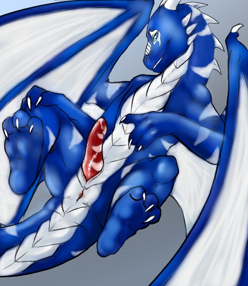 anal anus ass balls blue blue_eyes claws cute dragon erection eyes feral fortuna green_eyes horns legs looking_at_viewer male male_only muzzle nude on_back penis presenting raventhan rule34 scalie sex smile solo spread_legs spreading tail wings