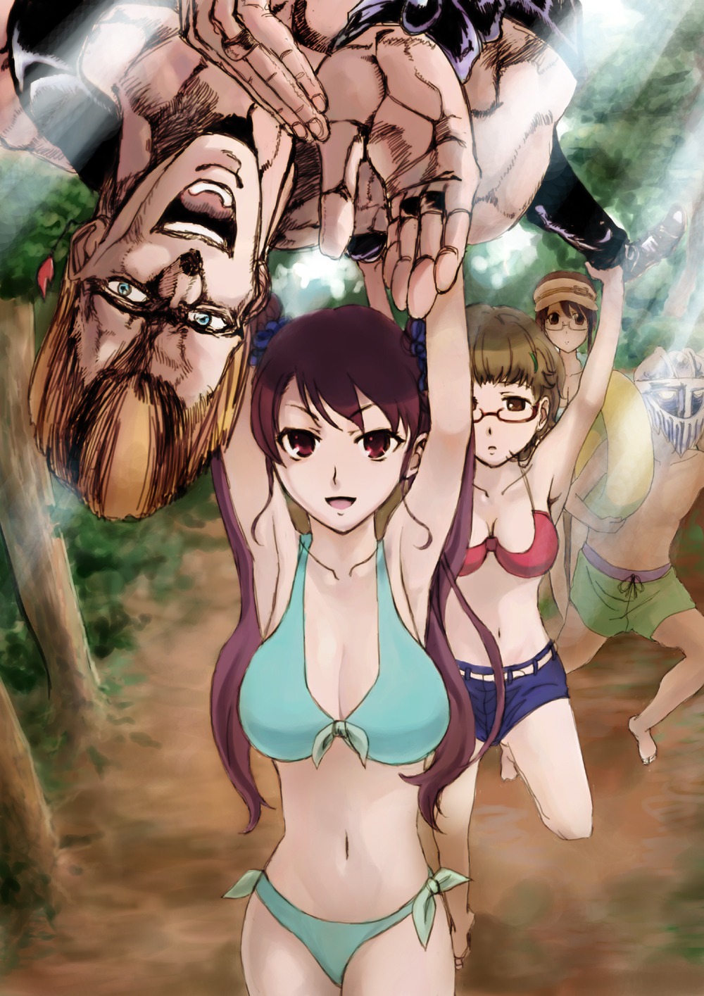 akazawa_izumi another female glasses jean_pierre_polnareff jojo's_bizarre_adventure mikami_reiko pointy_chin rule34 stardust_crusaders sugiura_takako swimsuit tagme