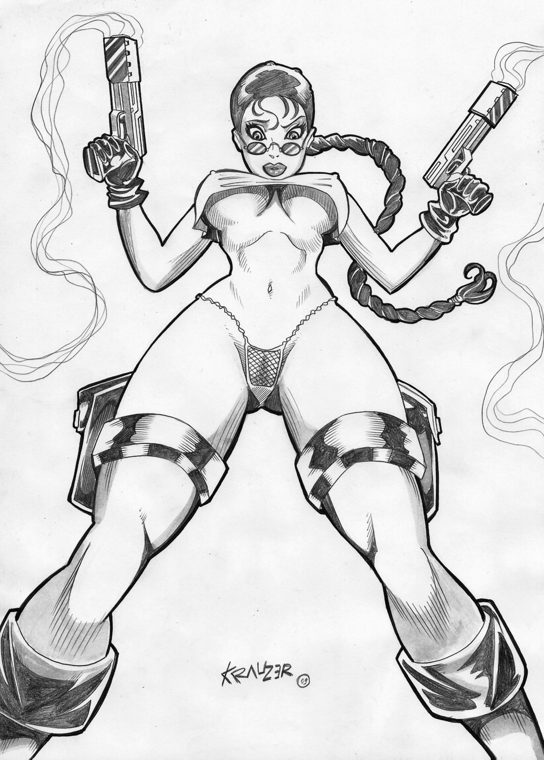 2009 bill_krauzer female female_only human lara_croft lara_croft_(classic) looking_over_eyewear looking_over_glasses looking_over_sunglasses monochrome rule34 solo sunglasses tagme tinted_eyewear tomb_raider tomb_raider_(classic)