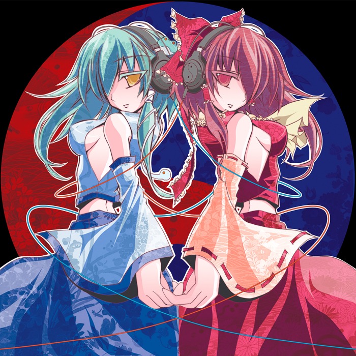 angeltype duplicate female headphones human multiple_females multiple_girls reimu_hakurei rule34 sanae_kochiya touhou