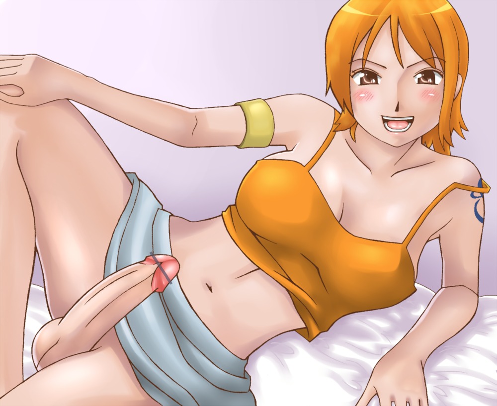 censored clothing futa_only futanari human intersex marusano_onna nami_(one_piece) one_piece pre-timeskip rule34 solo_futa tagme