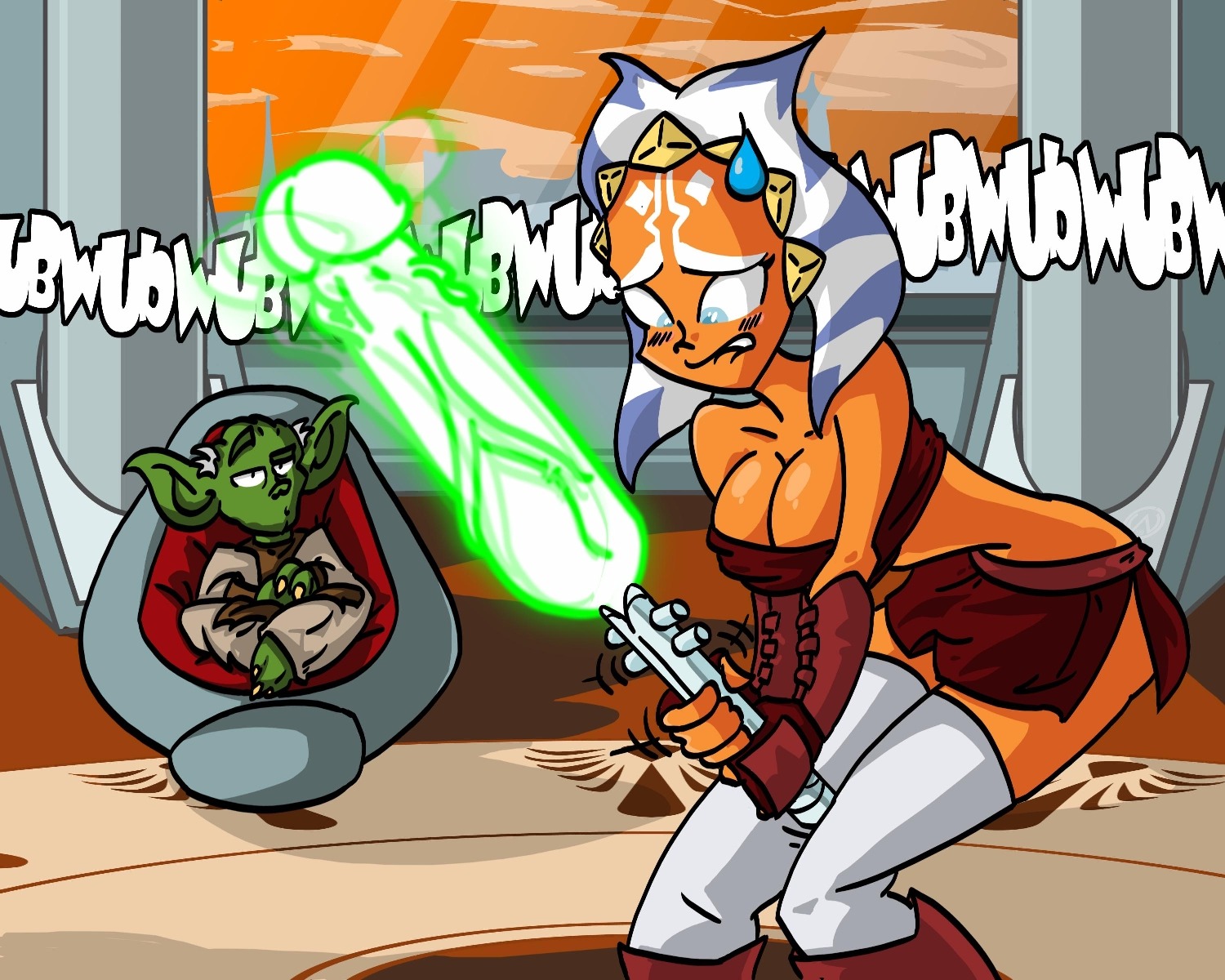 1girls ahsoka_tano cleavage clone_wars coruscant female green_lightsaber jedi jedi_master jedi_padawan jedi_temple lightdildo lightsaber operative_274 rule34 star_wars tagme the_clone_wars:_season_one togruta voluptuous yoda yoda's_species