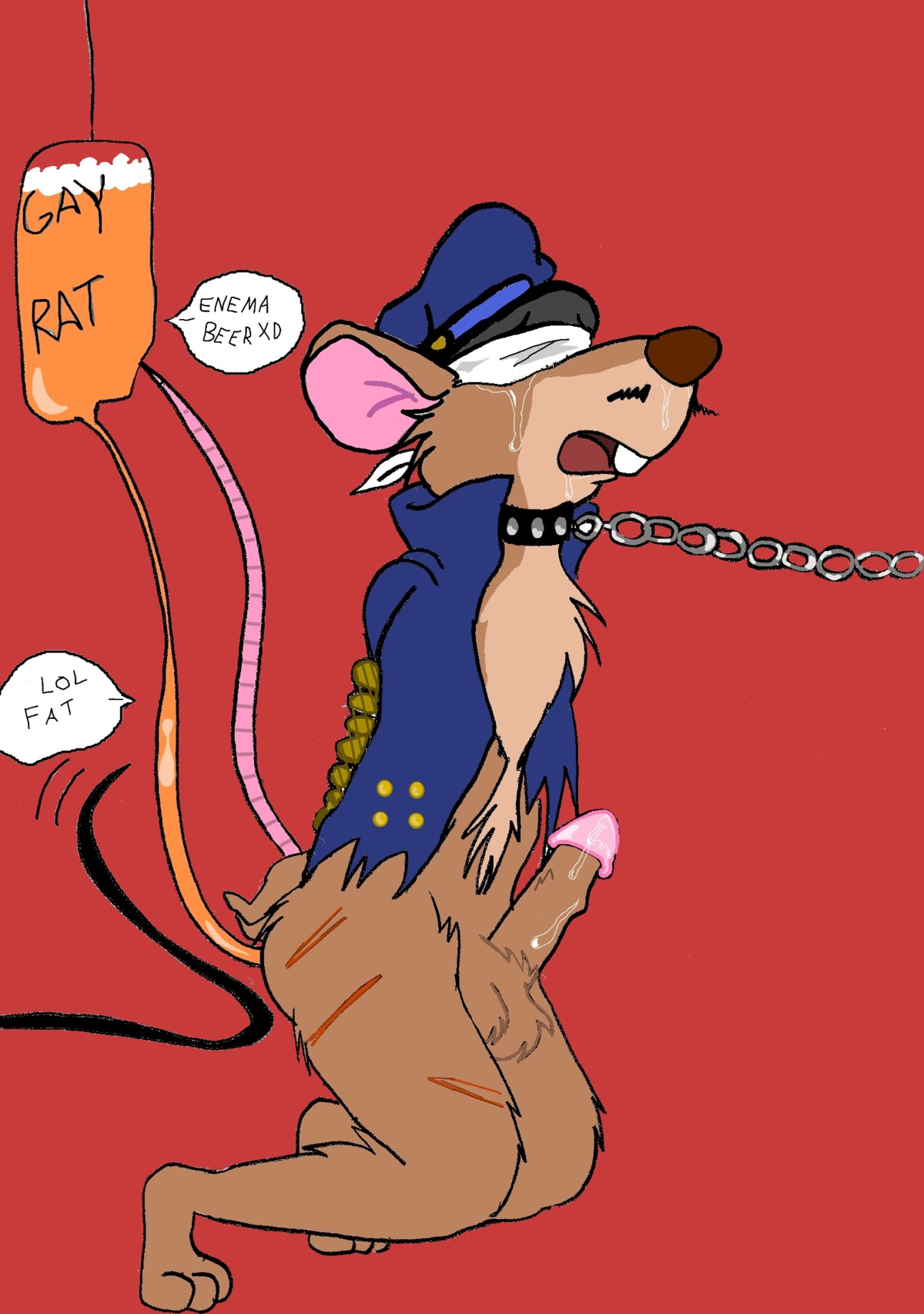 anthro balls barefoot basil_(disney) blindfold bottomless chain clothes collar disney gay_rat hat male male_only mammal mouse penis rodent rule34 side_view solo tagme tan_fur the_great_mouse_detective uncensored whip