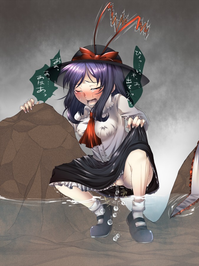 1girls black_skirt blush closed_eyes clothing egg egg_laying erect_nipples female hat iku_nagae mkz nipples open_mouth purple_hair pussy rule34 saliva short_hair skirt skirt_lift solo spread_legs squatting sweat tear tears touhou trembling uncensored water wet wet_clothes white_shirt