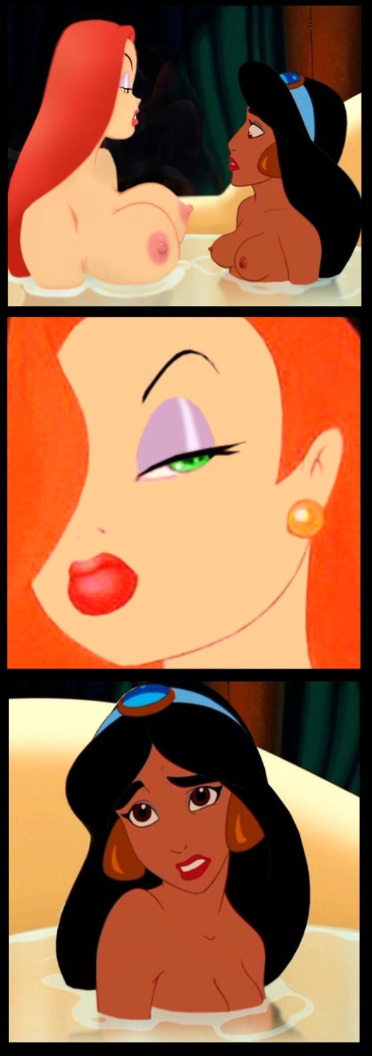 aladdin arabian areola bath big_breasts breasts crossover dark-skinned_female dark_skin disney disney_princess edit erect_nipples female huge_breasts human jessica_rabbit large_breasts nipples princess princess_jasmine rule34 who_framed_roger_rabbit yuri