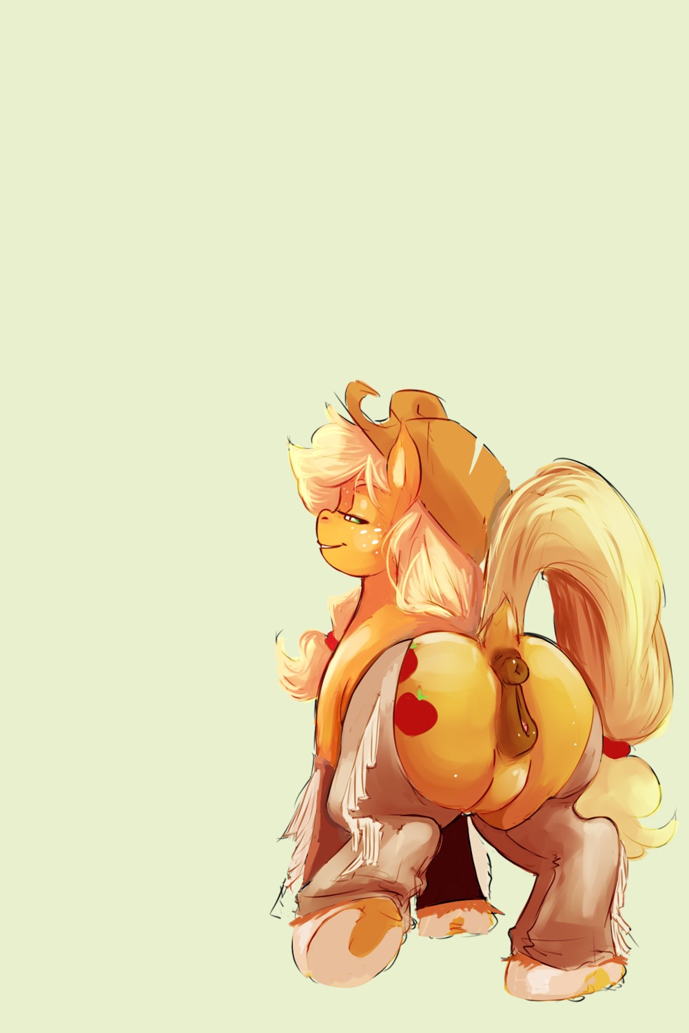 2:3 alternate_version_at_source anatomically_correct anatomically_correct_anus anatomically_correct_genitalia anatomically_correct_vulva animal_genitalia animal_vulva anus applejack_(mlp) blonde_hair butt chaps clitoral_winking clitoris clothing cowboy_hat cutie_mark dock_(anatomy) e621 earth_pony equid equine equine_anus equine_genitalia equine_vulva female feral freckles friendship_is_magic fur genitals green_eyes hair hasbro hat headgear headwear hi_res horse looking_at_viewer mammal my_little_pony orange_body orange_fur pony presenting puffy_anus simple_background solo sundown_(artist) tail third-party_edit vulva