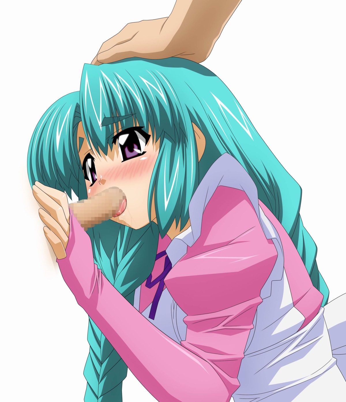 braid canal_vorfeed censored fellatio female green_hair hand_on_head highres lost_universe male oral penis rule34 saliva solo sugimura_tomokazu