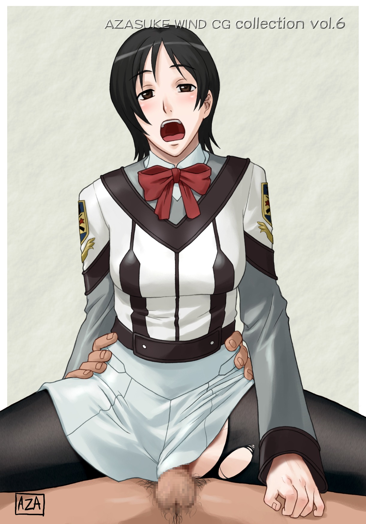 azasuke censored cowgirl_position female gunparade_march hara_motoko highres open_mouth pussy reverse_cowgirl_position rule34 sex short_hair straddle vaginal_penetration