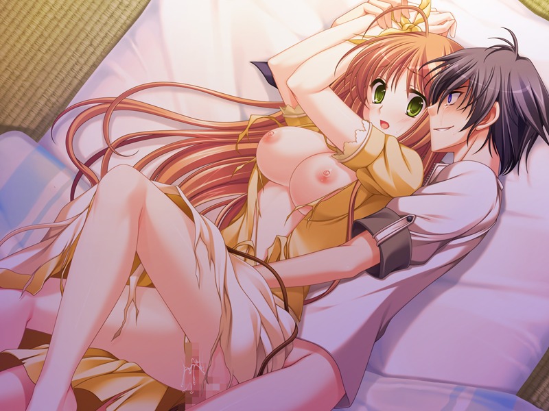 bed blush bondage breasts censored female large_breasts lying male nipples penis pussy rule34 sex source_request