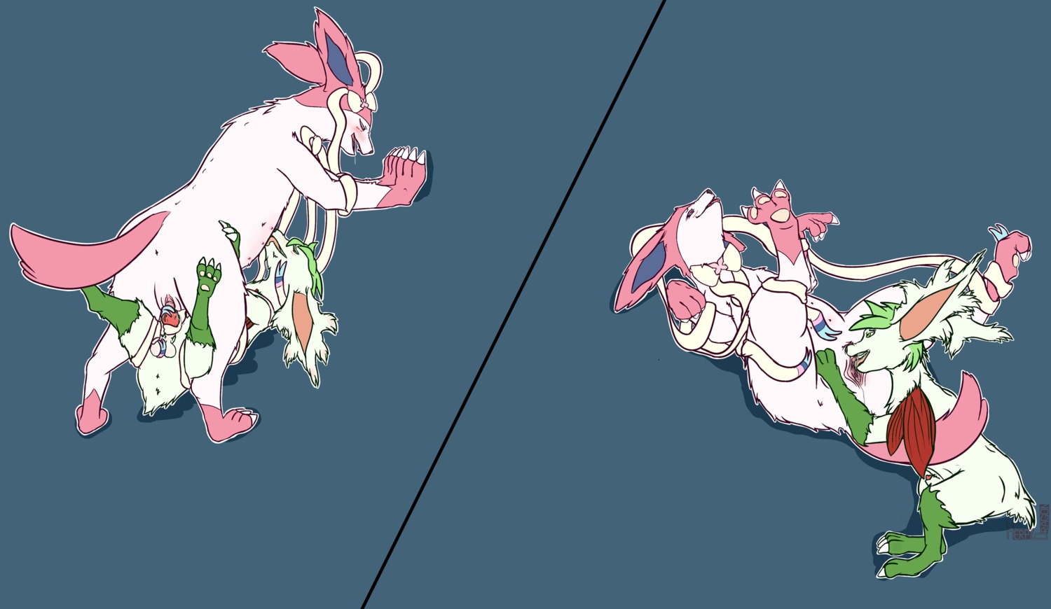 animal_genitalia animal_penis ball_grab balls bdsm blush bodily_fluids bondage bound canine_genitalia canine_penis clitoris cunnilingus drooling duo e621 eeveelution erection female female_penetrated feral generation_4_pokemon generation_6_pokemon genitals herpydragon hi_res knot larger_female larger_penetrated legendary_pokemon light_bondage male male/female male_penetrating male_penetrating_female nintendo oral penetration penis pokemon pokemon_(species) pregnant ribbon_restrained ribbons saliva sex shaymin size_difference sky_forme_shaymin smaller_male sylveon vaginal vaginal_penetration vulva wet
