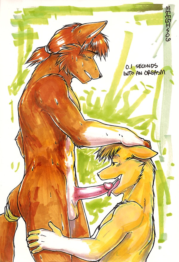 2006 accessory anthro anthro_on_anthro balls black_nose bodily_fluids canid canine cum cum_in_mouth cum_inside cumshot cumshot_in_mouth digital_media_(artwork) duo e621 ejaculation english_text erection eyes_closed fellatio fingerless_(marking) fur furgonomics genital_fluids genitals gloves_(marking) hair hair_accessory hairband hand_on_head hand_on_leg hand_on_thigh humanoid_genitalia humanoid_penis licking male male/male male_penetrated male_penetrating male_penetrating_male mammal markings meesh nude open_mouth oral oral_invitation orange_body orange_fur orange_hair orgasm penetration penile penis penis_on_tongue sex sweat tail tail_accessory tailband text tongue tongue_out traditional_media_(artwork) white_body white_fur yellow_body yellow_fur