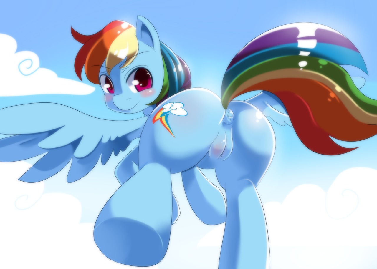 2013 anus blue_body blue_feathers blue_fur blush body_blush butt butt_blush cutie_mark e621 equid equine feathered_wings feathers female feral friendship_is_magic fur genitals hair hasbro looking_at_viewer looking_back mammal multicolored_hair multicolored_tail my_little_pony mythological_creature mythological_equine mythology nude pegasus presenting presenting_hindquarters presenting_vulva princess_hinghoi purple_eyes rainbow_dash_(mlp) rainbow_hair rainbow_tail smile solo tail vulva vulva_blush wings