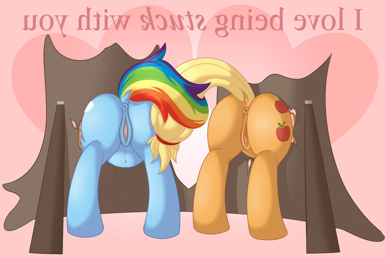 anus applejack_(mlp) blue_body blue_fur butt digital_media_(artwork) duo e621 earth_pony equid equine exposed female feral friendship_is_magic fur genitals hair hasbro horse mammal multicolored_hair multicolored_tail my_little_pony nude pony presenting presenting_hindquarters rainbow_dash_(mlp) rainbow_hair rainbow_tail ratofdrawn simple_background stuck tail vulva
