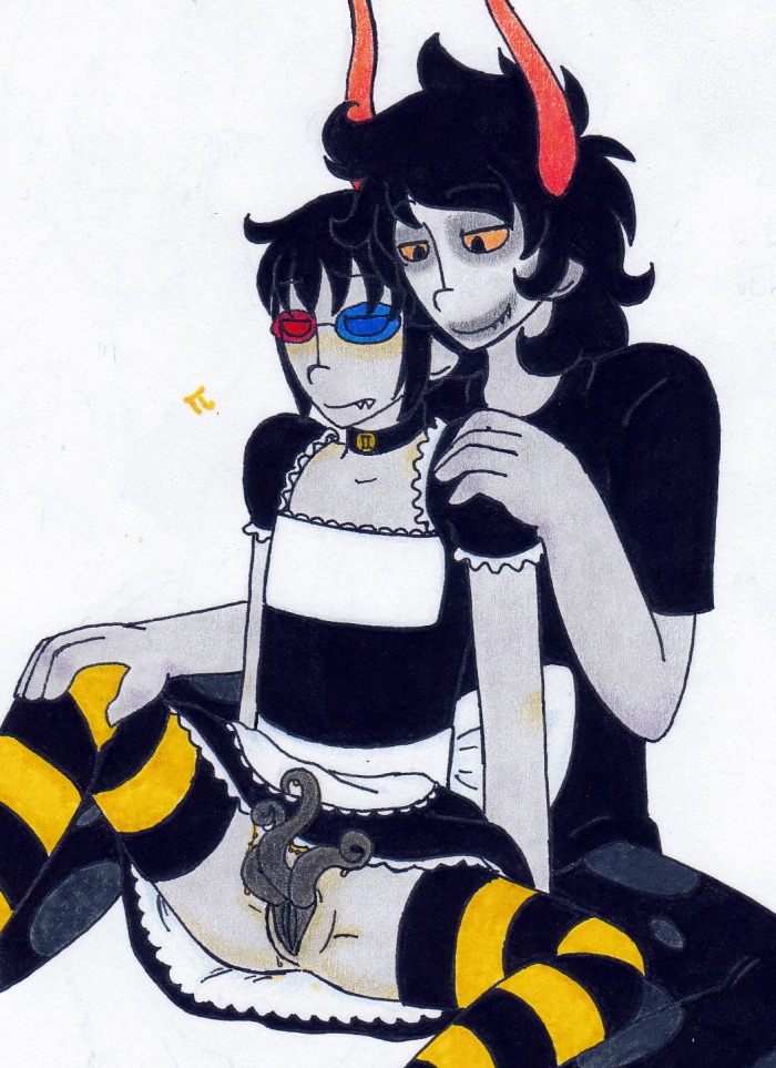 2boys black_hair blush clothed clown collar crossdressing cuntboy cuntboy_sans_balls facepaint gamzee_makara glasses grey_skin herm hermaphrodite homestuck horns intersex maid_uniform male maleherm ms_paint_adventures multi_genitalia multi_penis pandemoniumincarnate penis pointy_ears precum pussy rule34 sharp_teeth short_hair smile sollux_captor source_request tentabulge tentacle_penis triphallia troll white_background yaoi yellow_eyes