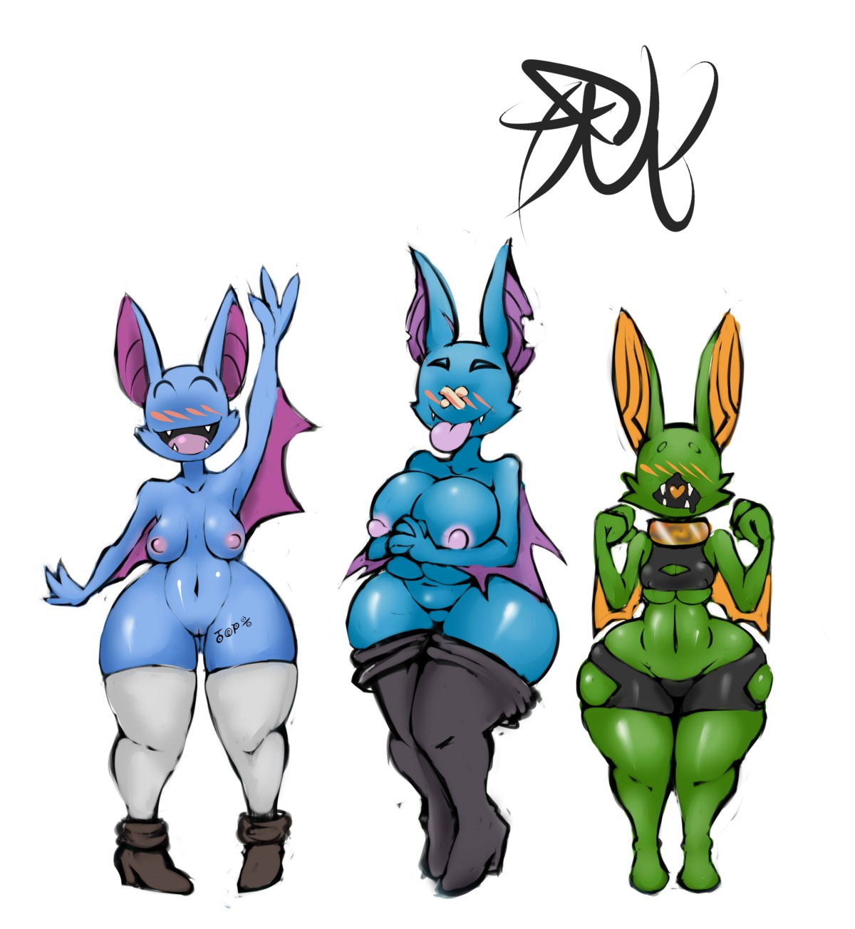 2013 absurd_res anthro bat big_breasts blush breasts curvy_figure e621 eyeless female generation_1_pokemon genitals glistening glitz_(wolflance) group hi_res mammal membrane_(anatomy) membranous_wings missy_(wolflance) nintendo nipples nude open_mouth pokemon pokemon_(species) pokemorph tattoo thick_thighs topaz_(wolflance) voluptuous vulva wide_hips wings wolflance zubat
