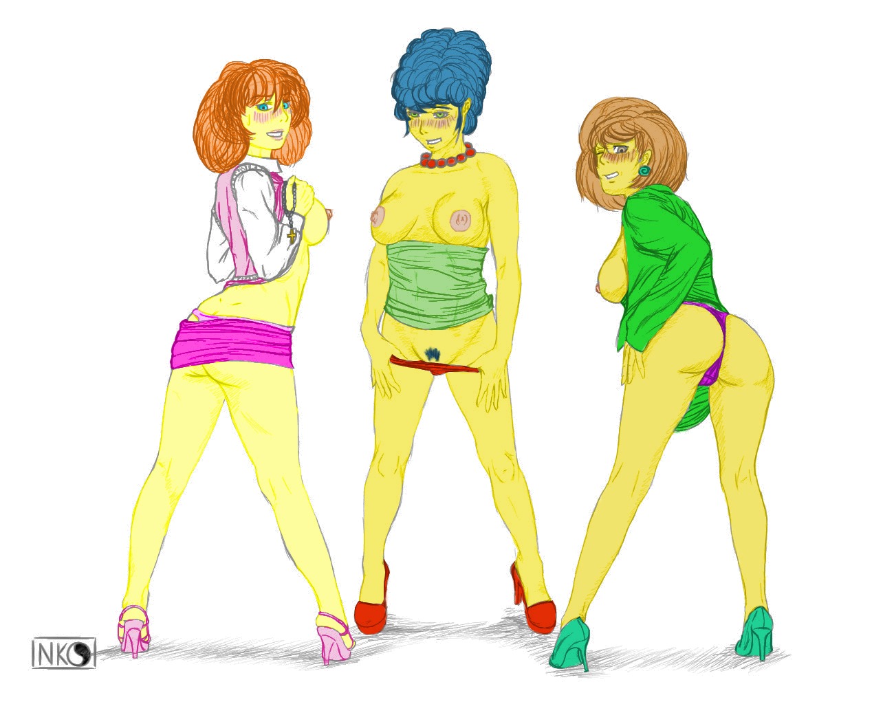20th_century_studios 3girls edna_krabappel female female_only high_heels human marge_simpson maude_flanders multiple_females multiple_girls niicko rule34 tagme the_simpsons yellow_body yellow_skin yuri