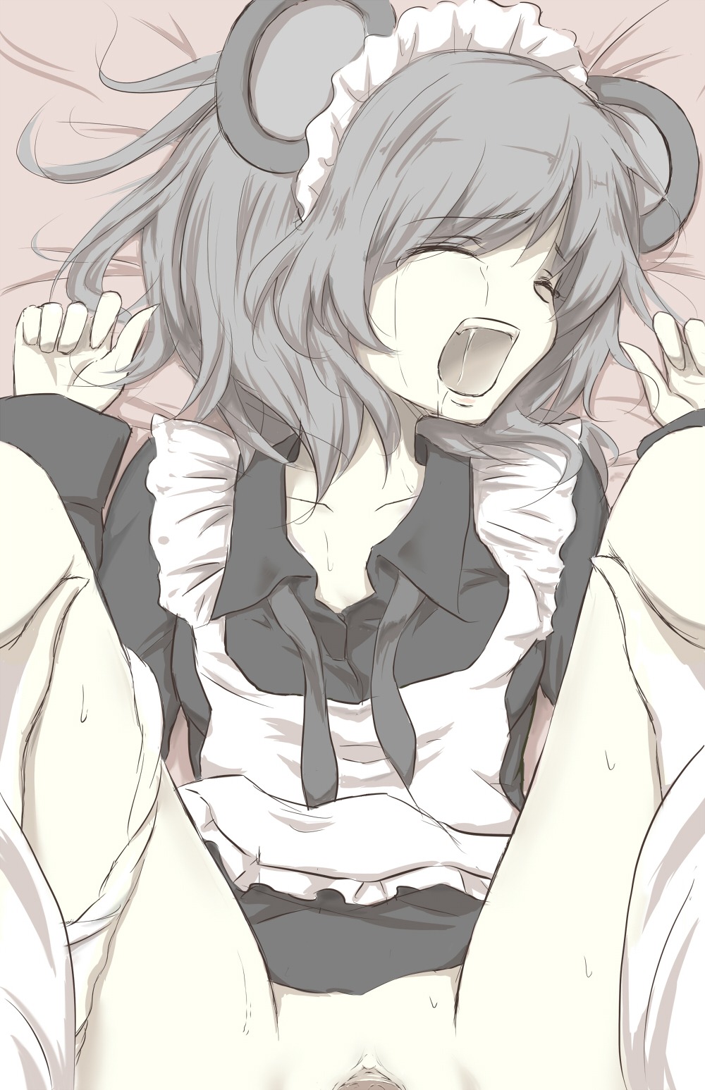 alternate_costume animal_ear closed_eyes enmaided female grey_hair highres maid male mouse_ears nazrin pale_skin panties panties_around_one_leg penis pov pussy rule34 saliva sex short_hair solo tear touhou uncensored underwear vaginal_penetration volkies