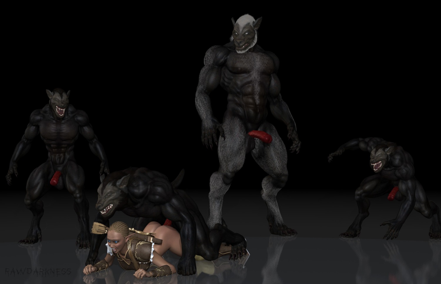 2011 3d_(artwork) abs all_fours animal_genitalia anthro balls biceps big_muscles black_body black_fur black_nipples canid canine canis digital_media_(artwork) doggystyle e621 elf erection fangs female forced from_behind_position fur gangbang genitals group group_sex hi_res humanoid humanoid_genitalia humanoid_on_anthro humanoid_penis interspecies male male/female mammal muscular muscular_male mythological_canine mythological_creature mythology nipples nude open_mouth pecs penis presenting rape rawdarkness red_penis sex sheath standing teeth tongue vein werecanid werecanine werecreature werewolf wolf