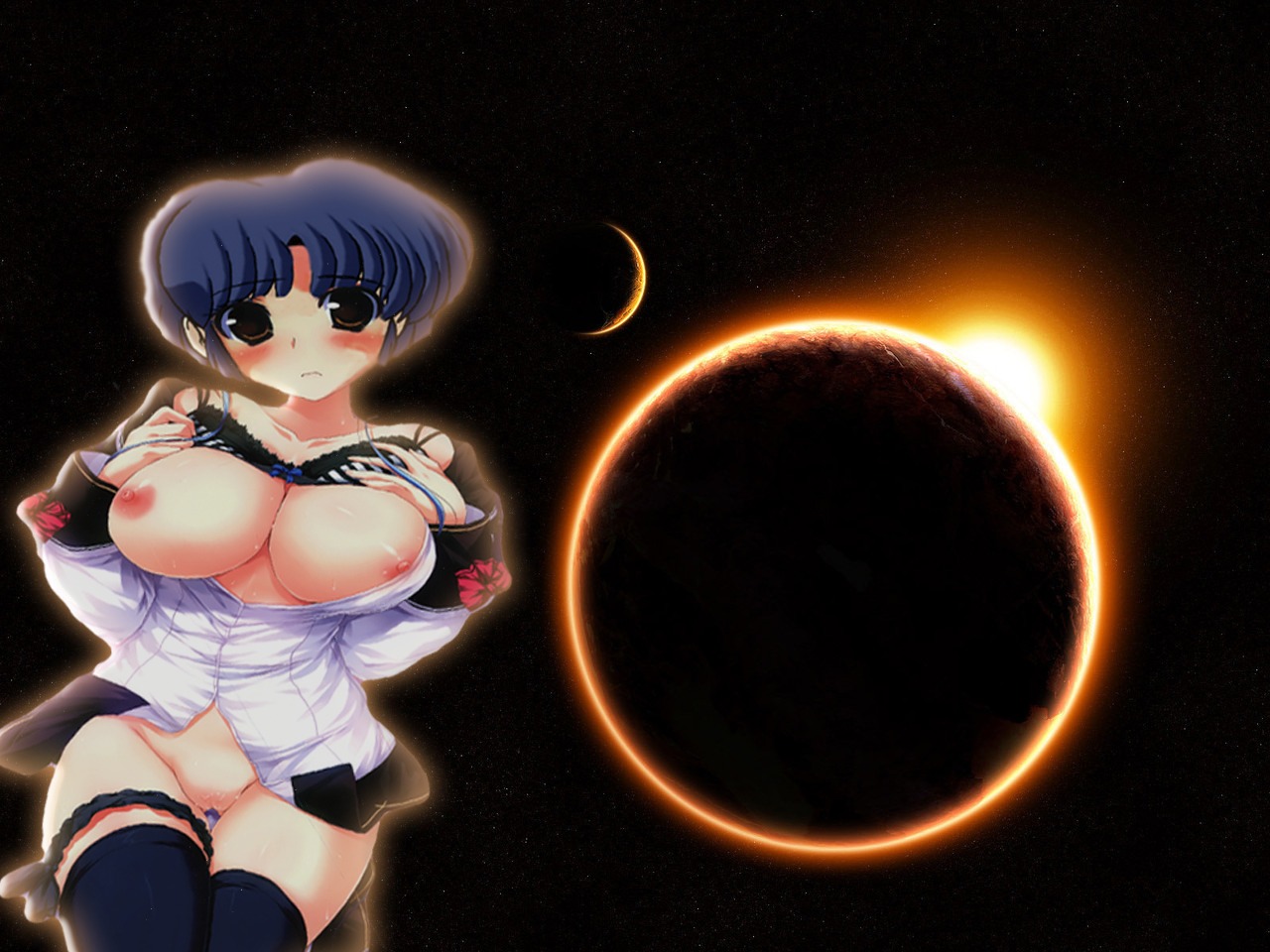 1girls akane_tendo artist_request bra breasts clothing female female_only large_breasts ranma_1/2 rule34 solo stockings tagme
