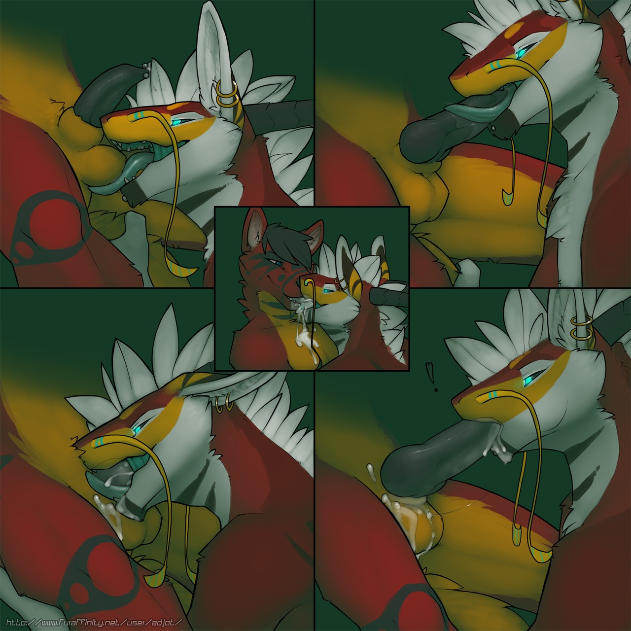 1:1 2011 adjot anthro ball_lick balls blue_eyes bodily_fluids canid canine cum cum_in_mouth cum_inside cum_kiss deimos_(adjot) dragon duo e621 ear_piercing erection facial_piercing fellatio french_kissing fur furred_dragon furred_scalie genital_fluids genital_piercing genitals hi_res horn kissing knot licking male male/male male_penetrated male_penetrating male_penetrating_male mammal messy mythological_creature mythological_scalie mythology oral oral_penetration penetration penile penis penis_lick penis_piercing piercing prince_albert_piercing saliva scalie sex snowballing tail tongue tongue_out williamca