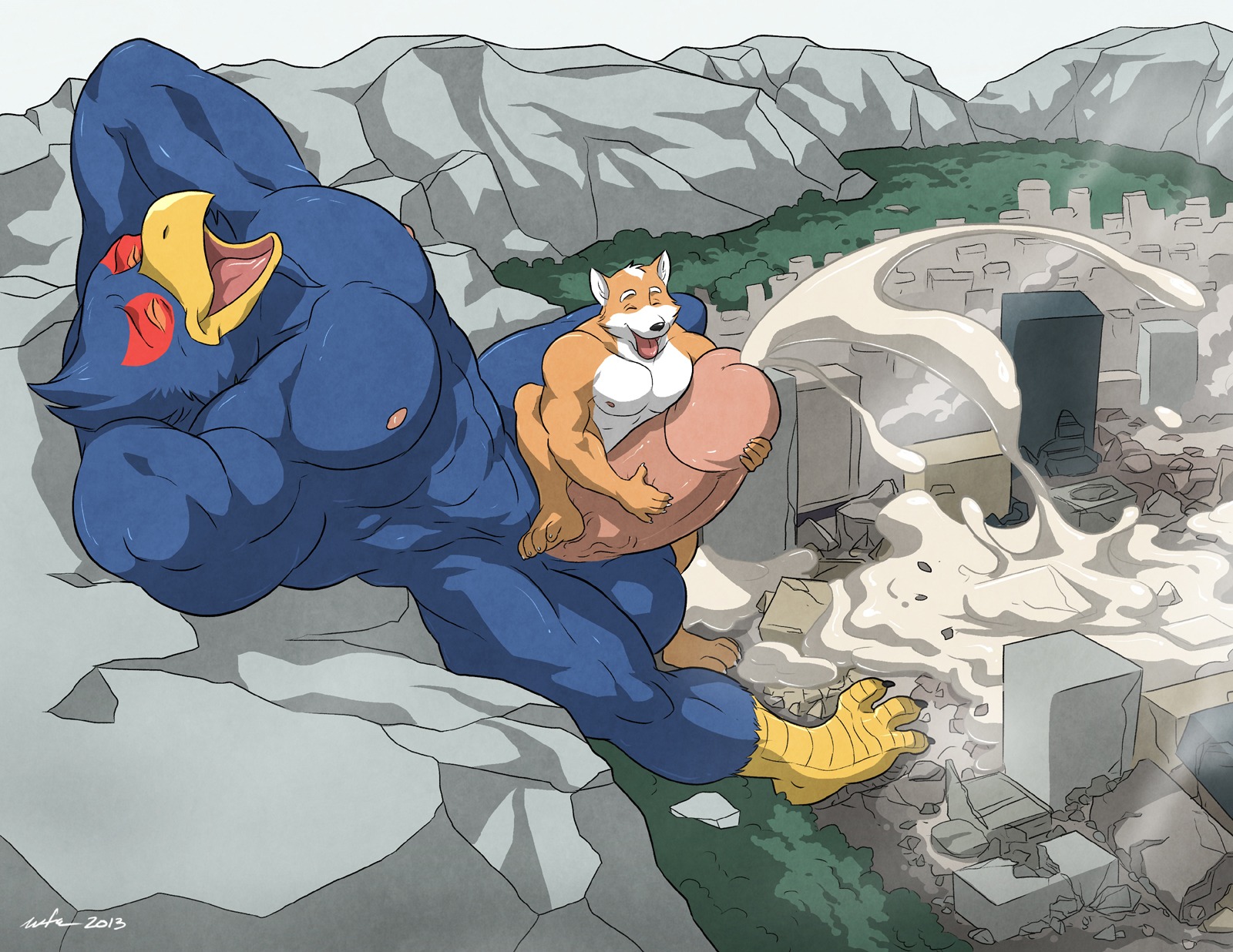 abs anthro athletic avian balls beak biceps big_muscles big_penis bird blue_body blue_feathers bodily_fluids body_size_growth brown_body brown_fur canid canine claws cum cum_flooding cum_string cumshot destruction duo e621 ejaculation erection excessive_cum excessive_genital_fluids eyes_closed falco_lombardi feathers feet flexing fox fox_mccloud fur genital_fluids genitals grin growth_sequence hair handjob hands_behind_head hi_res humanoid_genitalia humanoid_penis hyper hyper_cum interspecies larger_male leaking macro male male/male male_on_bottom male_on_top mammal muscular muscular_male nintendo nipples nude on_bottom on_top open_mouth orange_body orange_fur orgasm orgasm_from_transformation pecs penile penis penis_riding pose precum presenting sex sitting size_difference size_tiering size_transformation smaller_male smile standing star_fox straddling talons teeth thick_penis toe_claws toes transformation vein veiny_penis wfa white_body white_fur white_hair