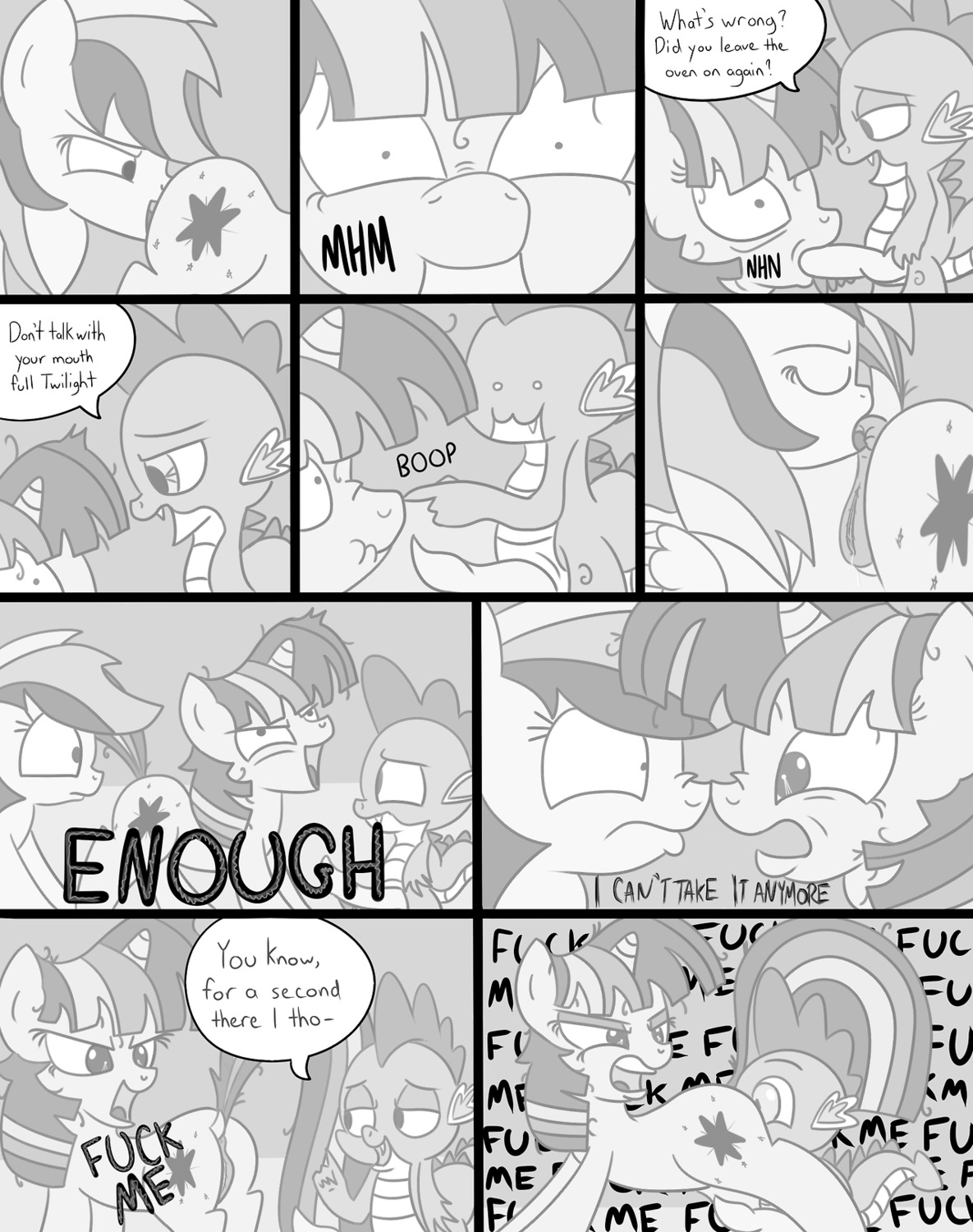 2013 anal anus bisexual comic cutie_mark dialogue dragon duo e621 english_text equid equine erection feathered_wings feathers fellating_while_rimmed fellatio female female/female feral friendship_is_magic fur genitals greyscale hair hasbro hi_res horn interspecies jakejoke knot licking male male/female mammal monochrome my_little_pony mythological_creature mythological_equine mythological_scalie mythology nude oral pegasus penile penis rainbow_dash_(mlp) raised_tail rimming scalie sex spike_(mlp) tail text tongue tongue_out twilight_sparkle_(mlp) unicorn vulva wings