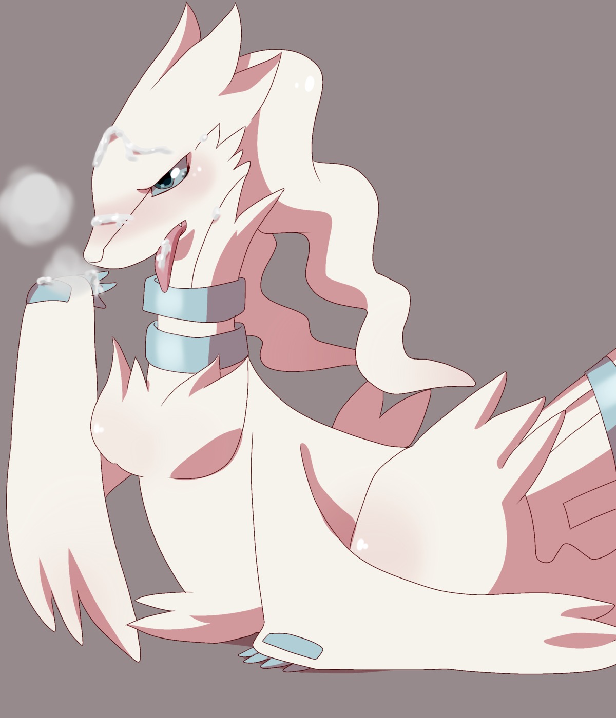 absurd_res blush bodily_fluids cum e621 female feral generation_5_pokemon genital_fluids hi_res legendary_pokemon nintendo pokemon pokemon_(species) reshiram solo tongue tongue_out unknown_artist wallpaper