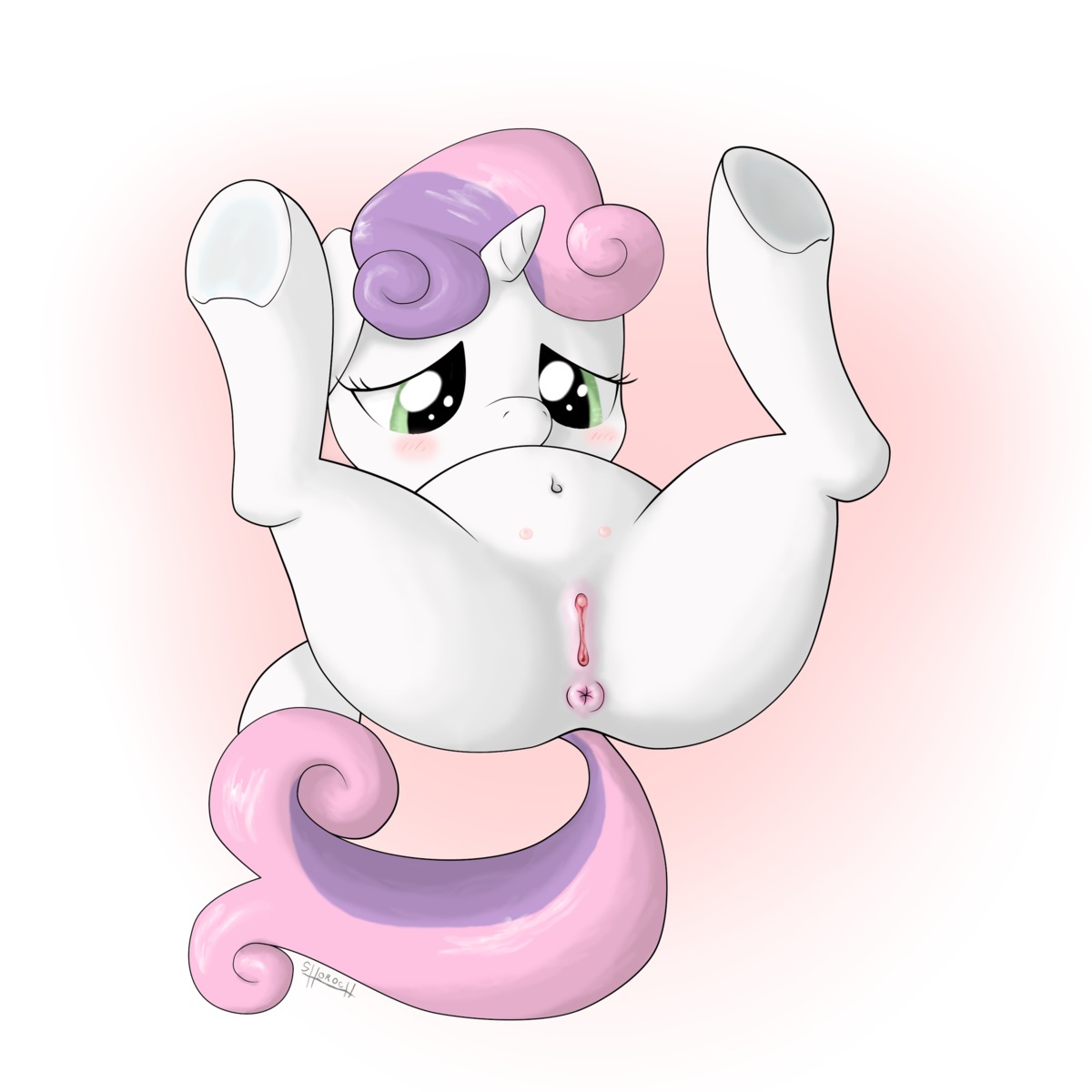 1:1 2013 anus blush duo e621 equid equine female feral friendship_is_magic fur genitals green_eyes hair hasbro hi_res horn loli lying mammal multicolored_hair my_little_pony mythological_creature mythological_equine mythology navel nipples on_back shoroch spread_legs spreading sweetie_belle_(mlp) teats two_tone_hair unicorn vulva white_body white_fur young young_female young_feral