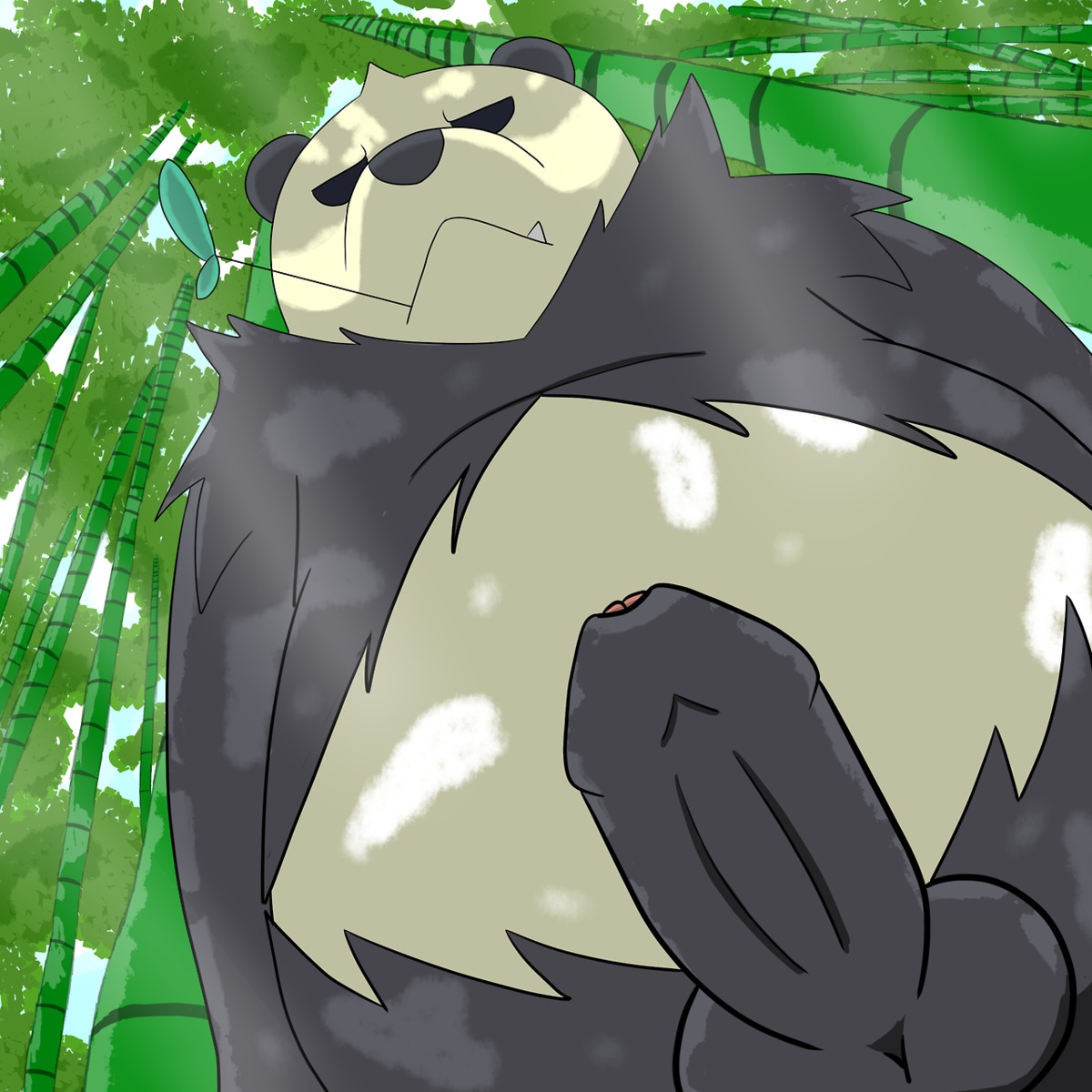1:1 anthro balls bear big_penis black_body black_fur e621 erection fangs foreskin forest fur generation_6_pokemon genitals hi_res humanoid_genitalia humanoid_penis leaf looking_at_viewer low-angle_view male mammal nintendo nude outside pangoro penis plant pokemon pokemon_(species) sky slightly_chubby solo teeth tree unknown_artist