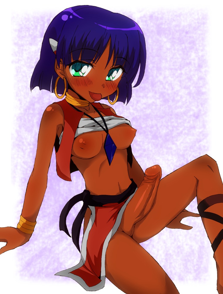 1futa 2011 :p bandeau blue_hair blush bracelet breasts curvaceous dark-skinned_futa dark_skin earrings erection fushigi_no_umi_no_nadia futa_only futanari gainax green_eyes human intersex jewelry large_breasts misfit_funny nadia_la_arwall necklace nipples penis princess purple_hair pussy rule34 short_hair vagina vest