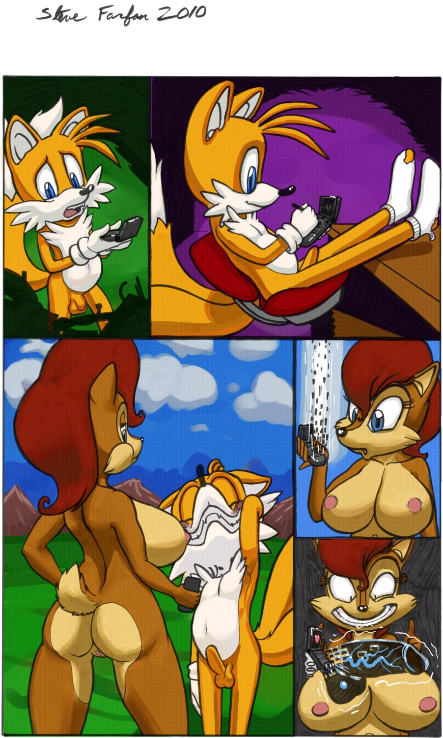 2010 anthro archie_comics ass balls canine chipmunk color comic day female fox fur furry furry_only holding interspecies male miles_tails_prower mobian_(species) outdoors penis rodent rule34 sally_acorn sega silent_comic sonic_(series) sonic_satam sonic_the_hedgehog_(archie) sonic_the_hedgehog_(comics) sonic_the_hedgehog_(series) squirrel tails