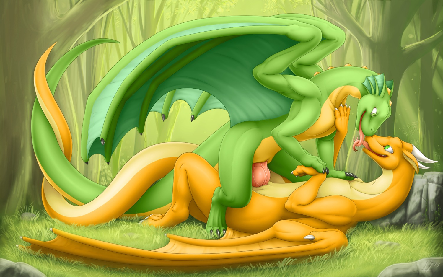 16:10 2013 4_fingers 4_toes countershading detailed_background digitigrade dragon duo e621 erection european_mythology eye_contact feet female female_penetrated feral feral_on_feral fingers forest forked_tongue french_kissing frill_(anatomy) genitals grass green_body green_eyes green_scales hand_holding hi_res horn intraspecies kicks_(kicks) kissing knot knotted_penis long_tongue looking_at_another lying male male/female male_penetrating male_penetrating_female membrane_(anatomy) membranous_frill membranous_wings mythological_creature mythological_scalie mythology nature nude on_back orange_body orange_scales outside outside_sex penetration penile penile_penetration penis penis_in_vagina plant rock romantic romantic_couple scales scalie sex slitherette_(slither) tail tail_wraps teeth thick_tail toes tongue tree vader-san vaginal vaginal_penetration vulva western_dragon widescreen wings wraps