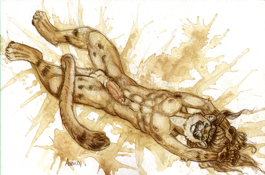 2011 anthro balls balorkin cougar e621 erection felid feline genitals male mammal penis solo