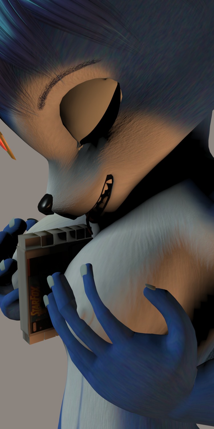 3d anthro black_nose blue_fur breasts closed_eyes color female female_only fox fur furry furry_breasts game_cartridge krystal nude rule34 side_view solo star_fox tagme