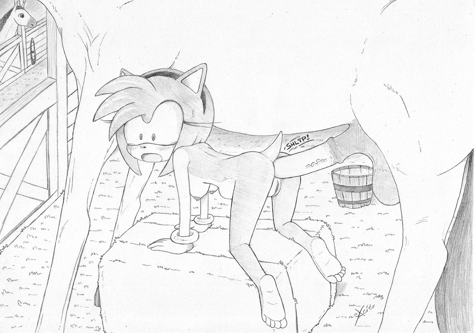 all_fours amy_rose anal anal_penetration animal_genitalia animal_penis anthro anus barn bestiality big_penis breasts bucket container doggystyle duo e621 equid equine equine_genitalia equine_penis erection eulipotyphlan excito feet female female_penetrated feral from_behind_position genitals hay hedgehog hi_res hindpaw horse humanoid_genitalia humanoid_vulva interspecies large_penetration male male/female male_penetrating male_penetrating_female mammal medial_ring monochrome nude open_mouth paws penetration penis sega sex shocked sonic_the_hedgehog_(series) surprise_buttsex surprise_sex surprised vein veiny_penis vulva