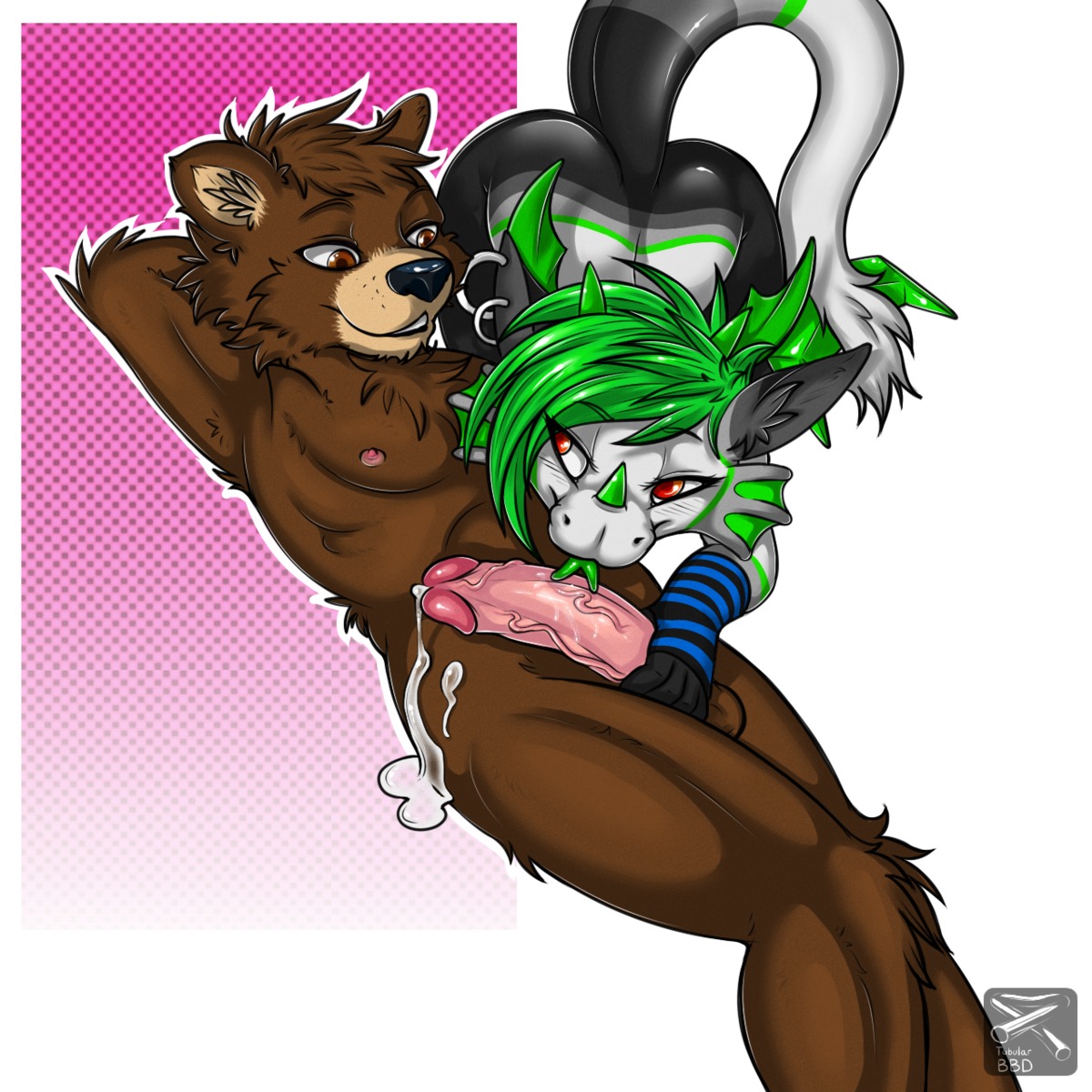 1:1 amarok_(bbd) anthro balls bear big_penis bodily_fluids brown_eyes cum cumshot dragon dunstan duo e621 ejaculation erection femboy genital_fluids genitals hi_res horn humanoid_genitalia humanoid_penis interspecies licking male male/male male_penetrated male_penetrating male_penetrating_male mammal mythological_creature mythological_scalie mythology nude oral orgasm penetration penile penis penis_lick red_eyes scalie sex splashyu tail tongue tongue_out vein veiny_penis