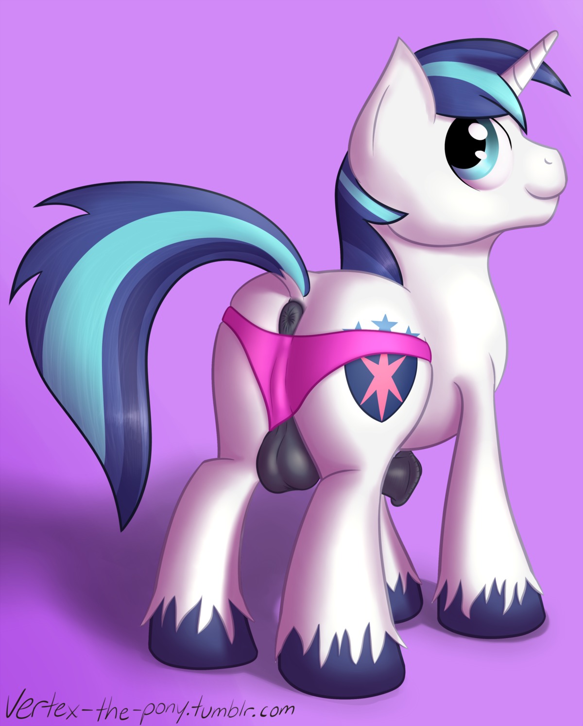 absurd_res anus backsack balls butt clothed clothing crossdressing cutie_mark e621 equid equine erection feral friendship_is_magic genitals hair hasbro hi_res horn male mammal my_little_pony mythological_creature mythological_equine mythology panties penis shining_armor_(mlp) solo underwear unicorn vertex