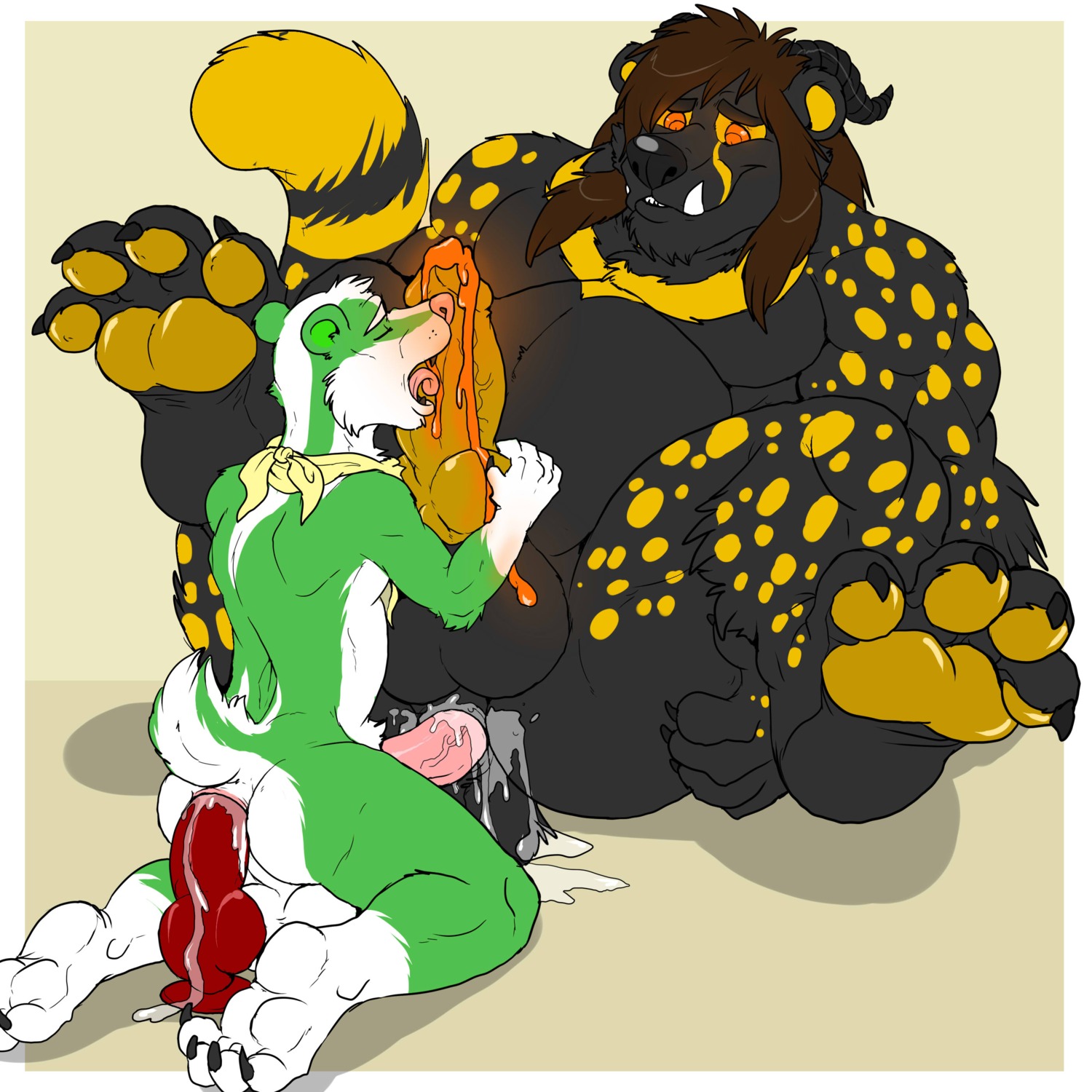 1:1 2014 4_toes absurd_res anal anal_penetration animal_dildo animal_genitalia animal_penis animal_sex_toy anthro arody badger balls bear belly big_balls big_belly bodily_fluids canid canine canine_dildo canine_genitalia canine_penis cheetah claws clothing colored_cum cum cum_inside cum_on_penis demon dildo dildo_sitting duo e621 erection fangs feet felid feline genital_fluids genitals glowing glowing_cum hair hi_res hindpaw horn hybrid kerchief knot larger_penetrated larger_sub lavenchie_(character) long_hair lube male male/male male_penetrated male_penetrating male_penetrating_male mammal molten_cum musclegut muscular mustelid musteline naiwi orange_cum overweight pawpads paws penetration penis precum sex sex_toy size_difference slightly_chubby smaller_penetrated soles spots spread_legs spreading submissive teeth toe_claws toes unusual_bodily_fluids unusual_cum unusual_genital_fluids yellow_penis